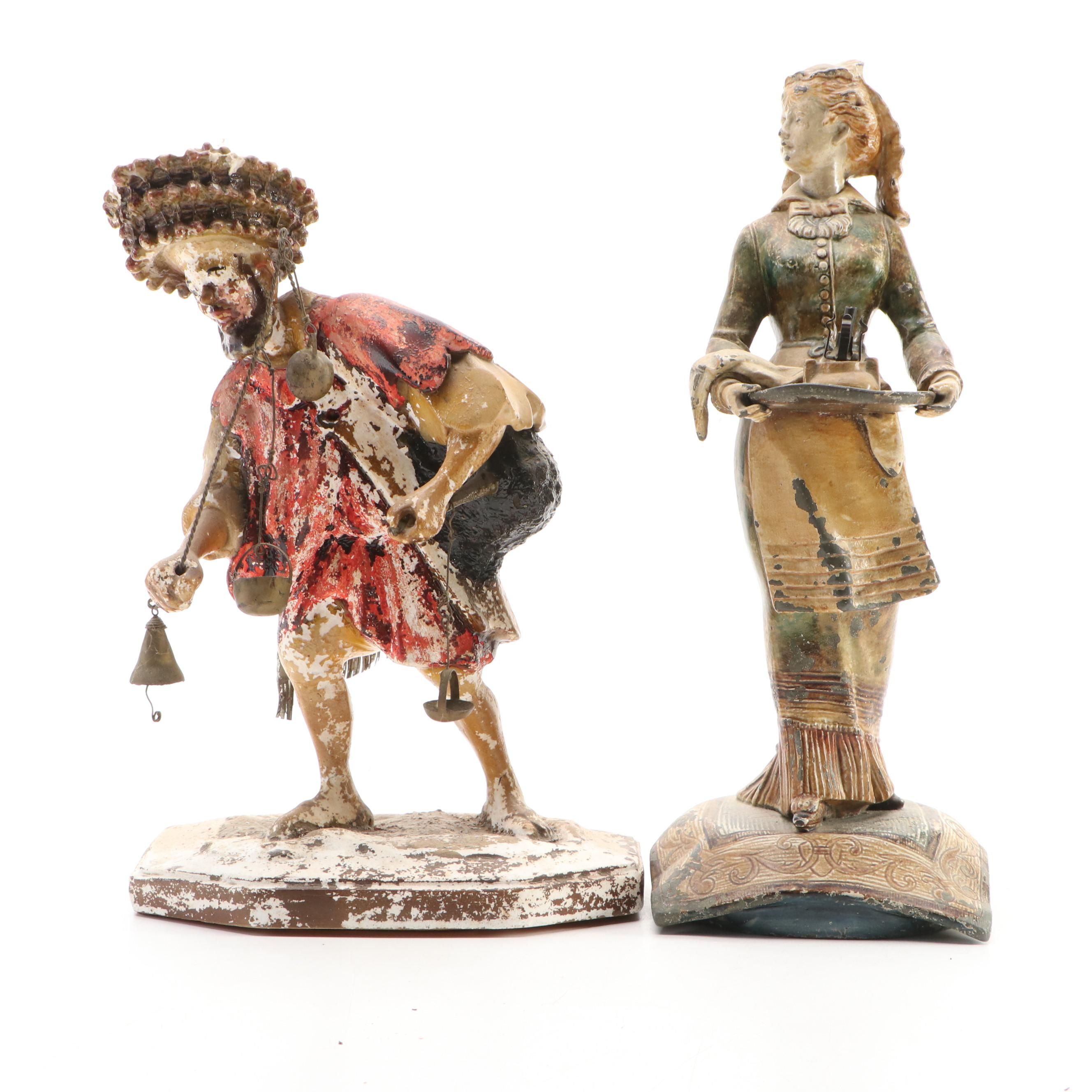 LH Metallo Ceramique French Cast Metal Lady and Moroccan Water Seller Figurines
