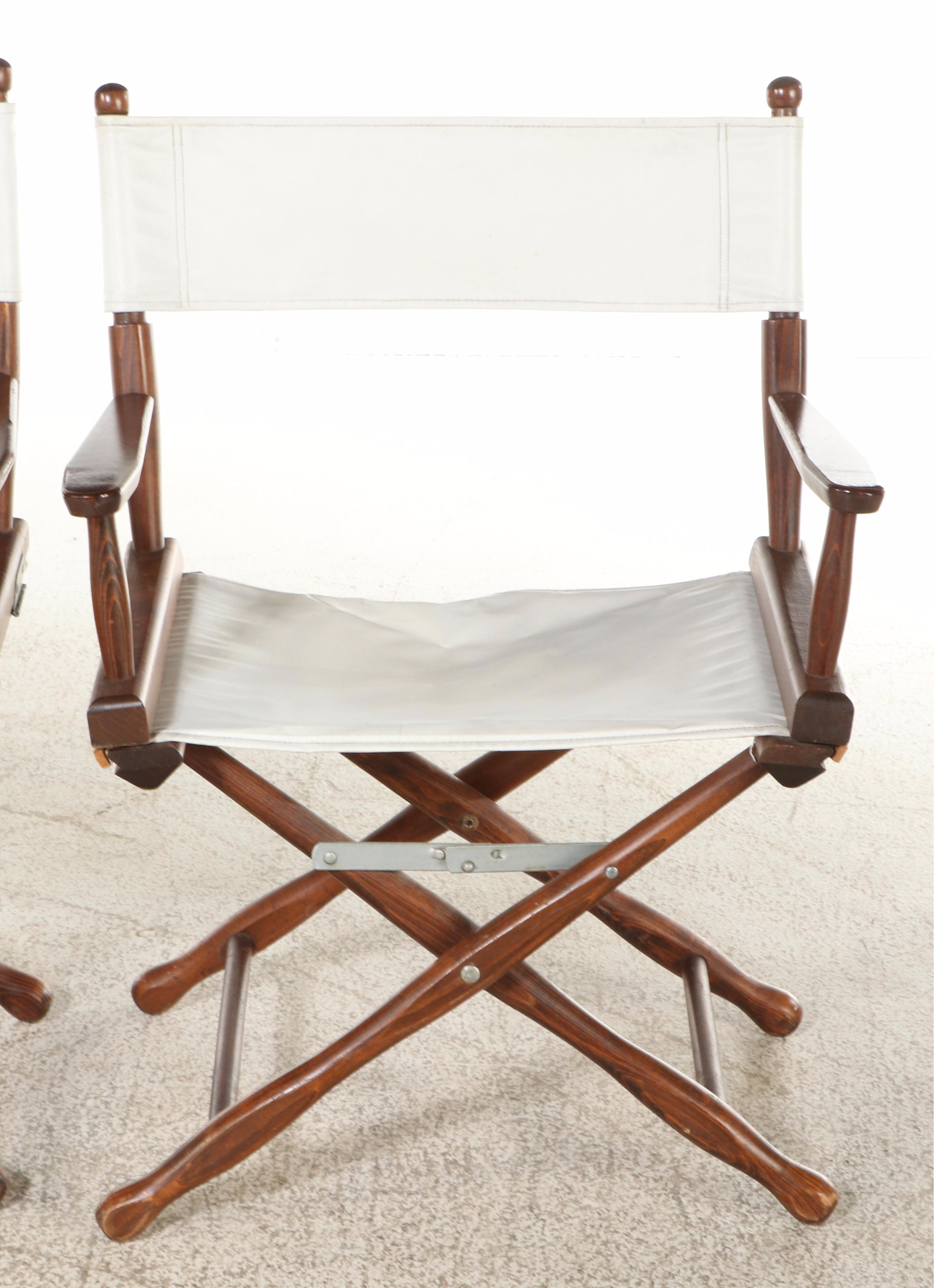 Pair of Gold Medal Folding Furniture Co. Maple and Vinyl Sling Director's Chairs