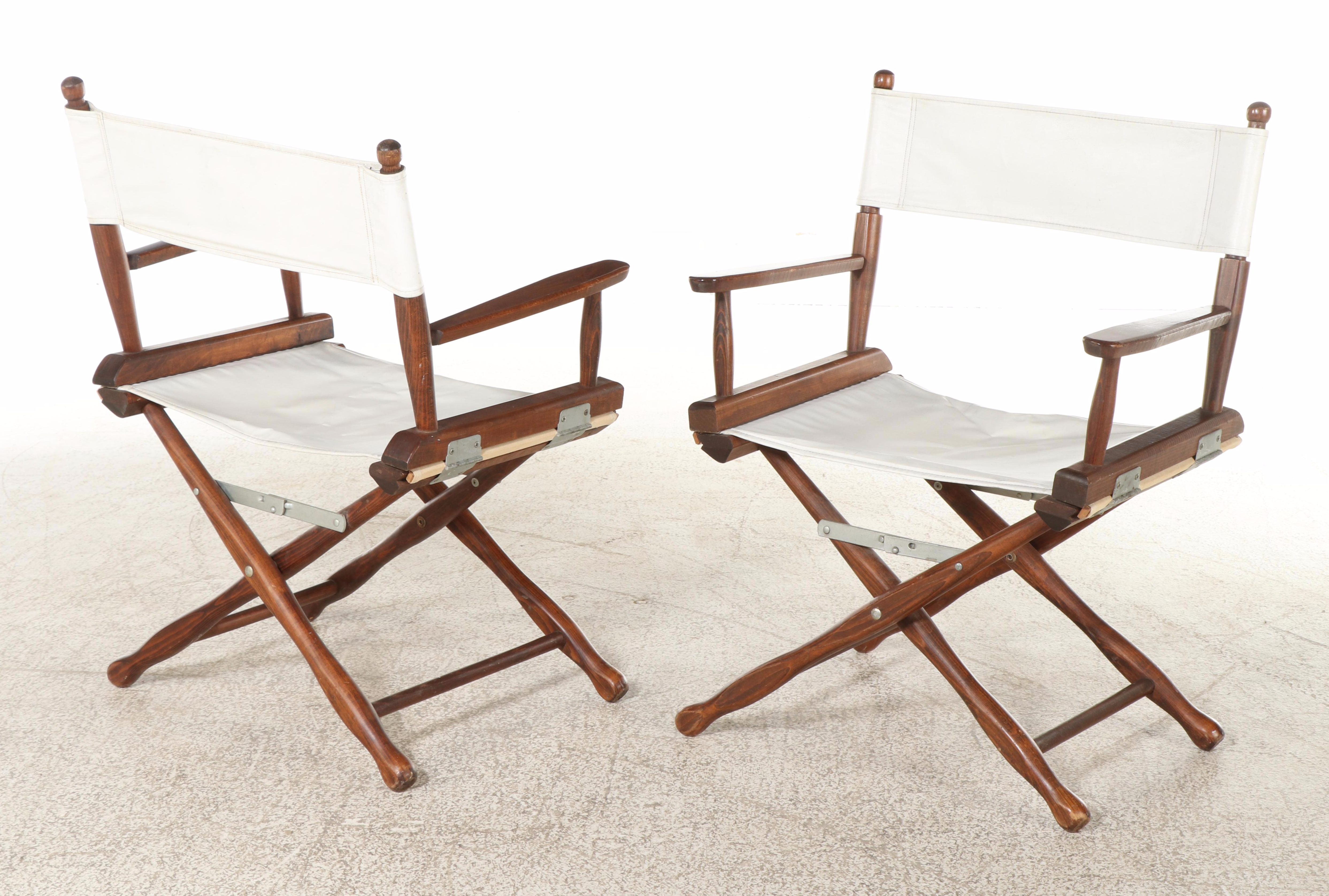 Pair of Gold Medal Folding Furniture Co. Maple and Vinyl Sling Director's Chairs