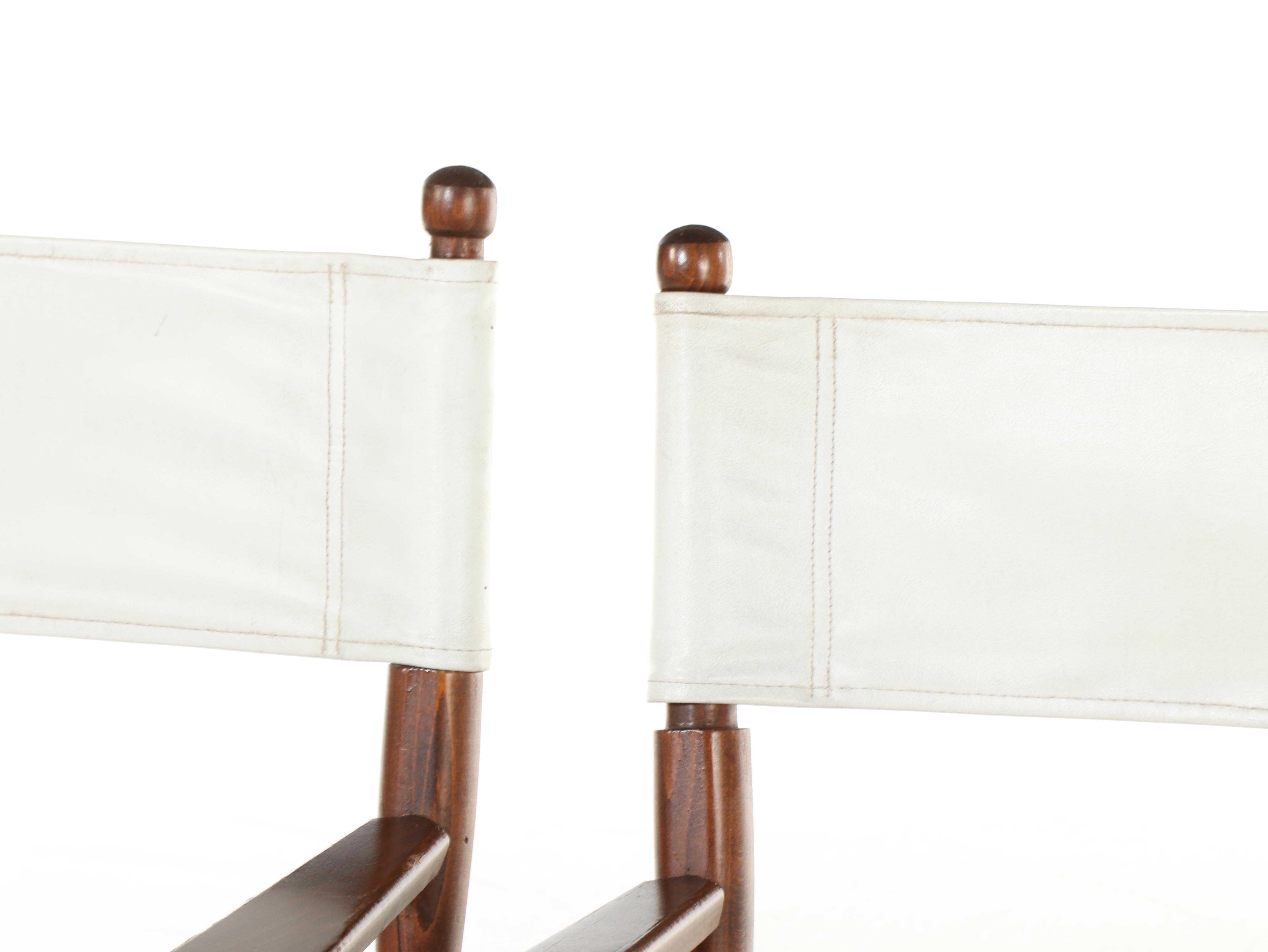 Pair of Gold Medal Folding Furniture Co. Maple and Vinyl Sling Director's Chairs