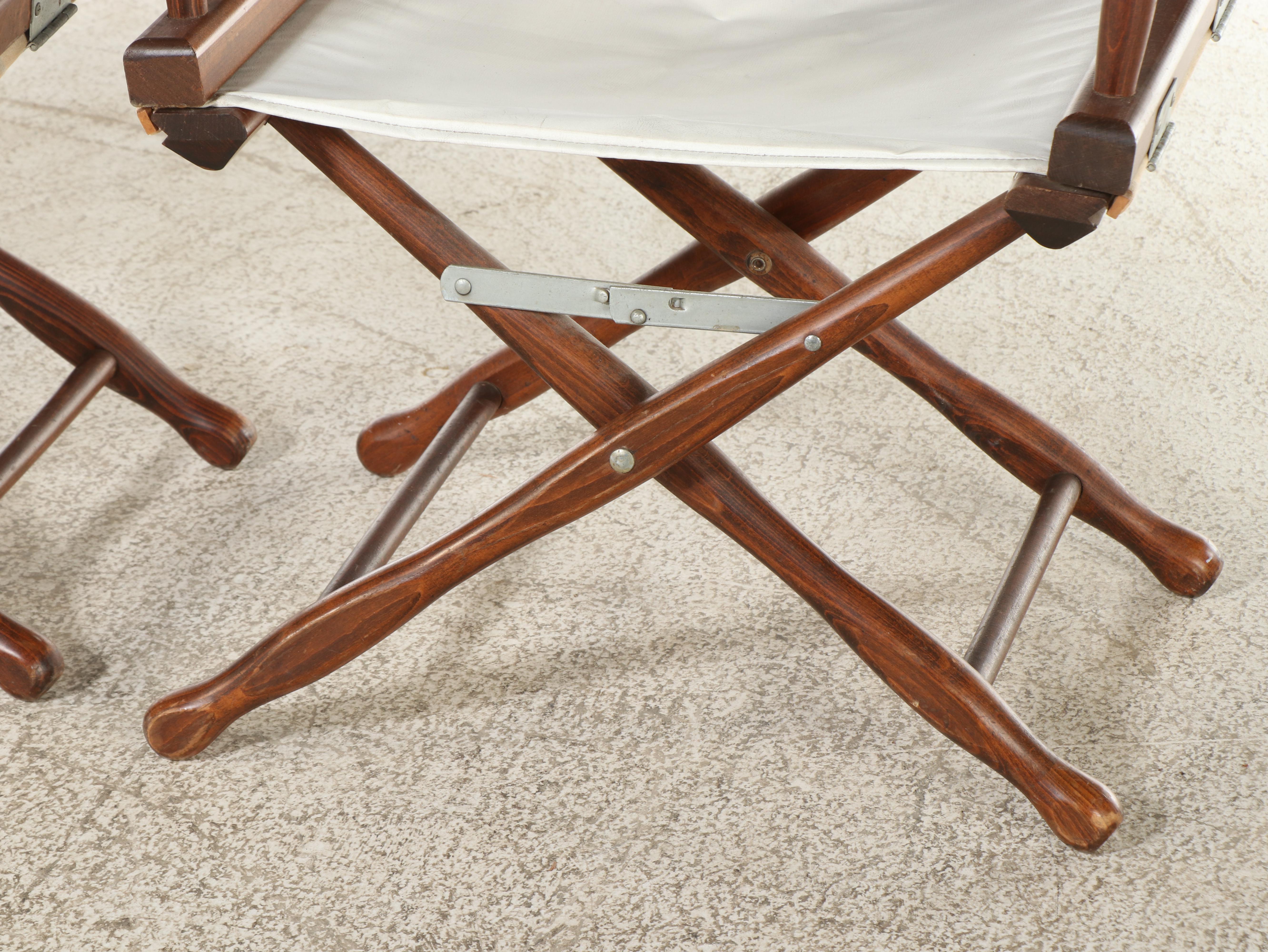 Pair of Gold Medal Folding Furniture Co. Maple and Vinyl Sling Director's Chairs