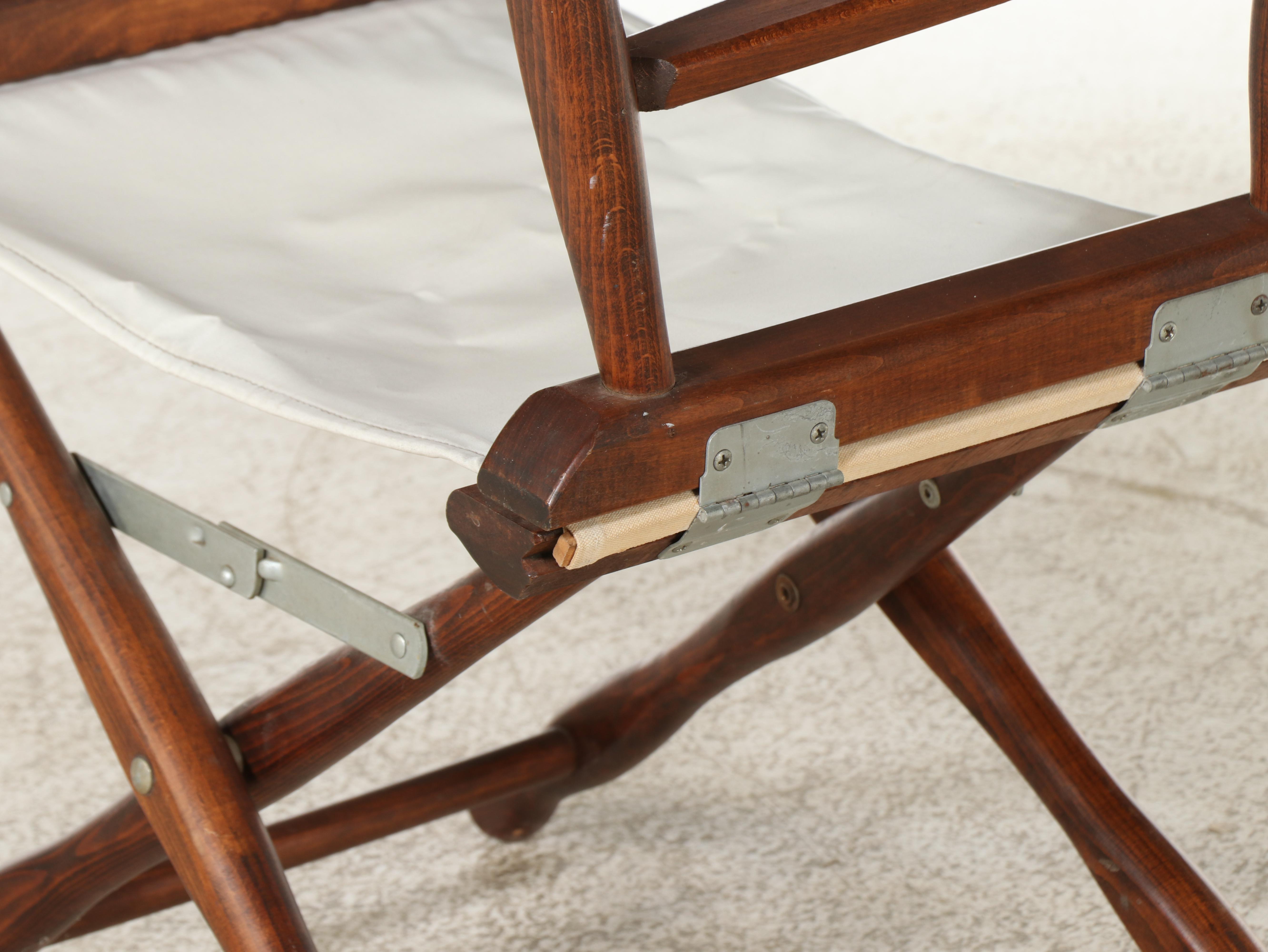 Pair of Gold Medal Folding Furniture Co. Maple and Vinyl Sling Director's Chairs