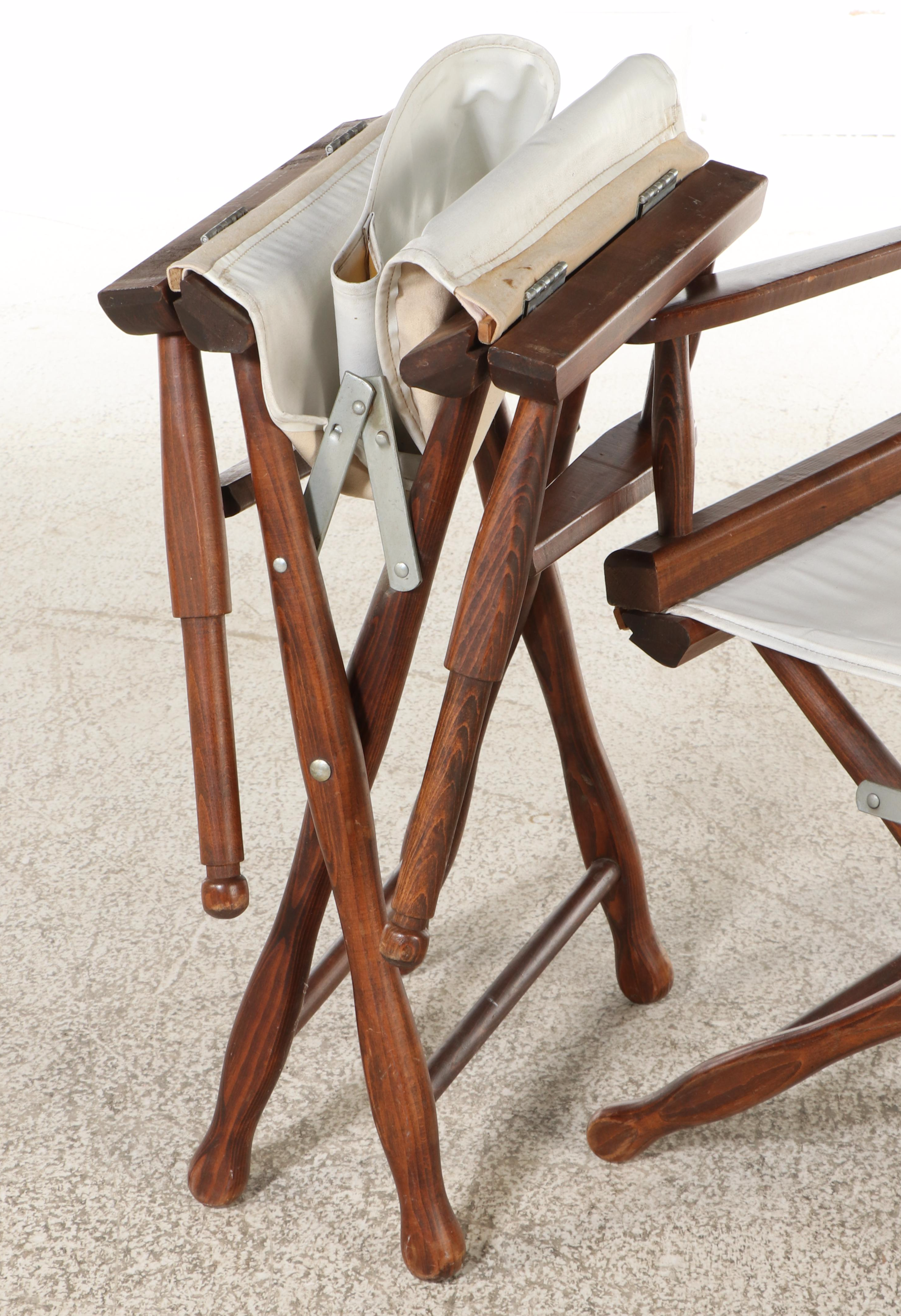Pair of Gold Medal Folding Furniture Co. Maple and Vinyl Sling Director's Chairs