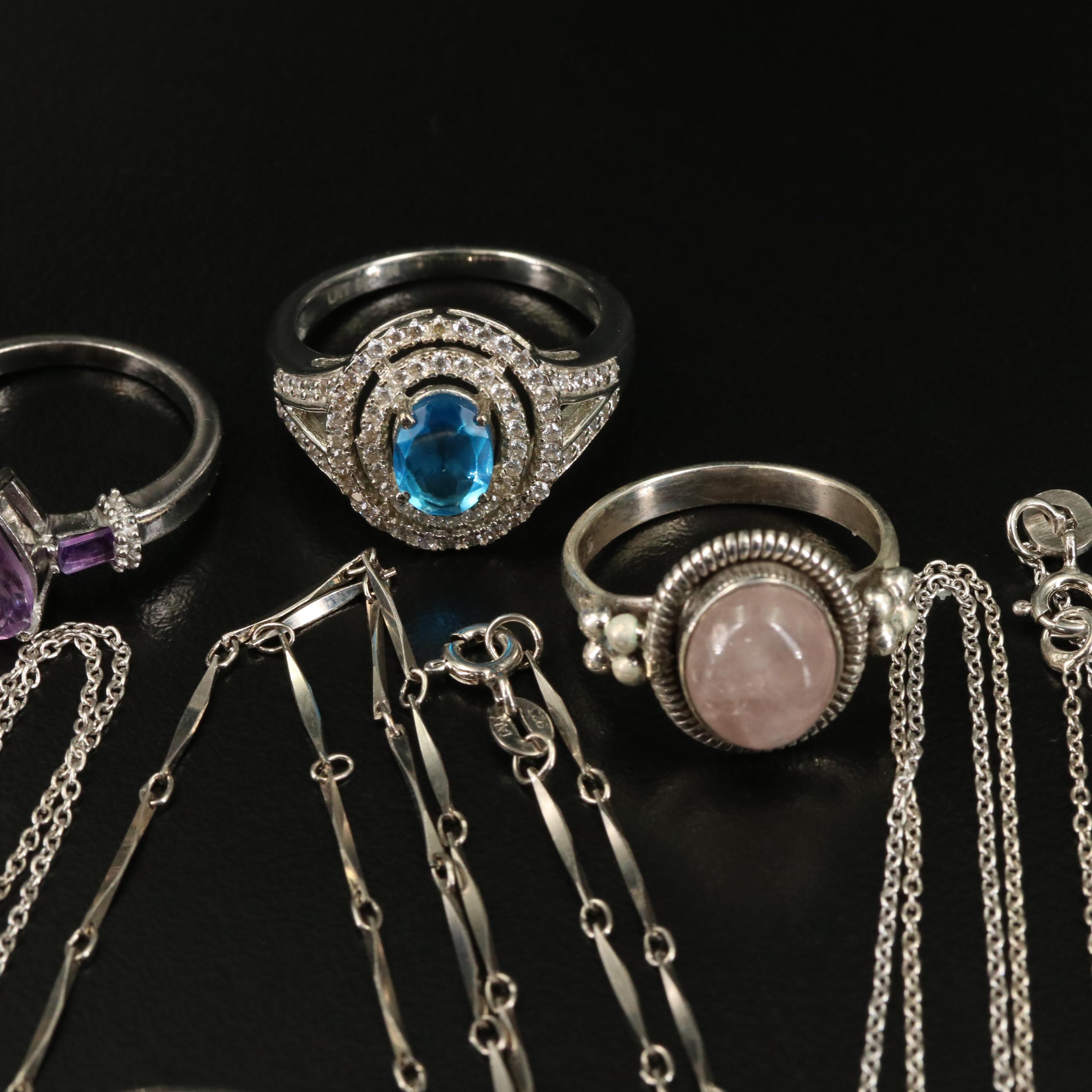 14 Assorted Sterling Silver Rings, Necklaces, Earrings, and Pendants