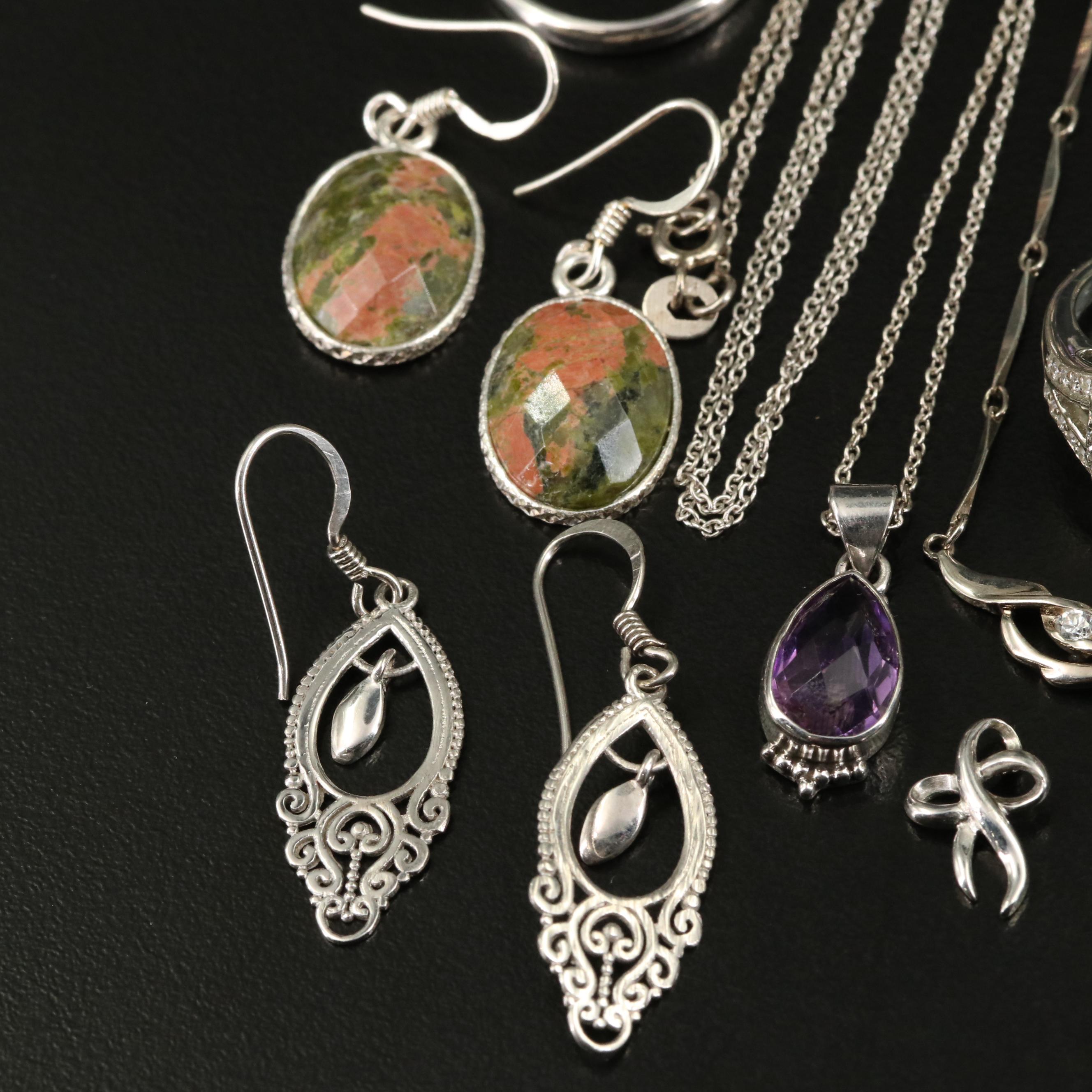 14 Assorted Sterling Silver Rings, Necklaces, Earrings, and Pendants