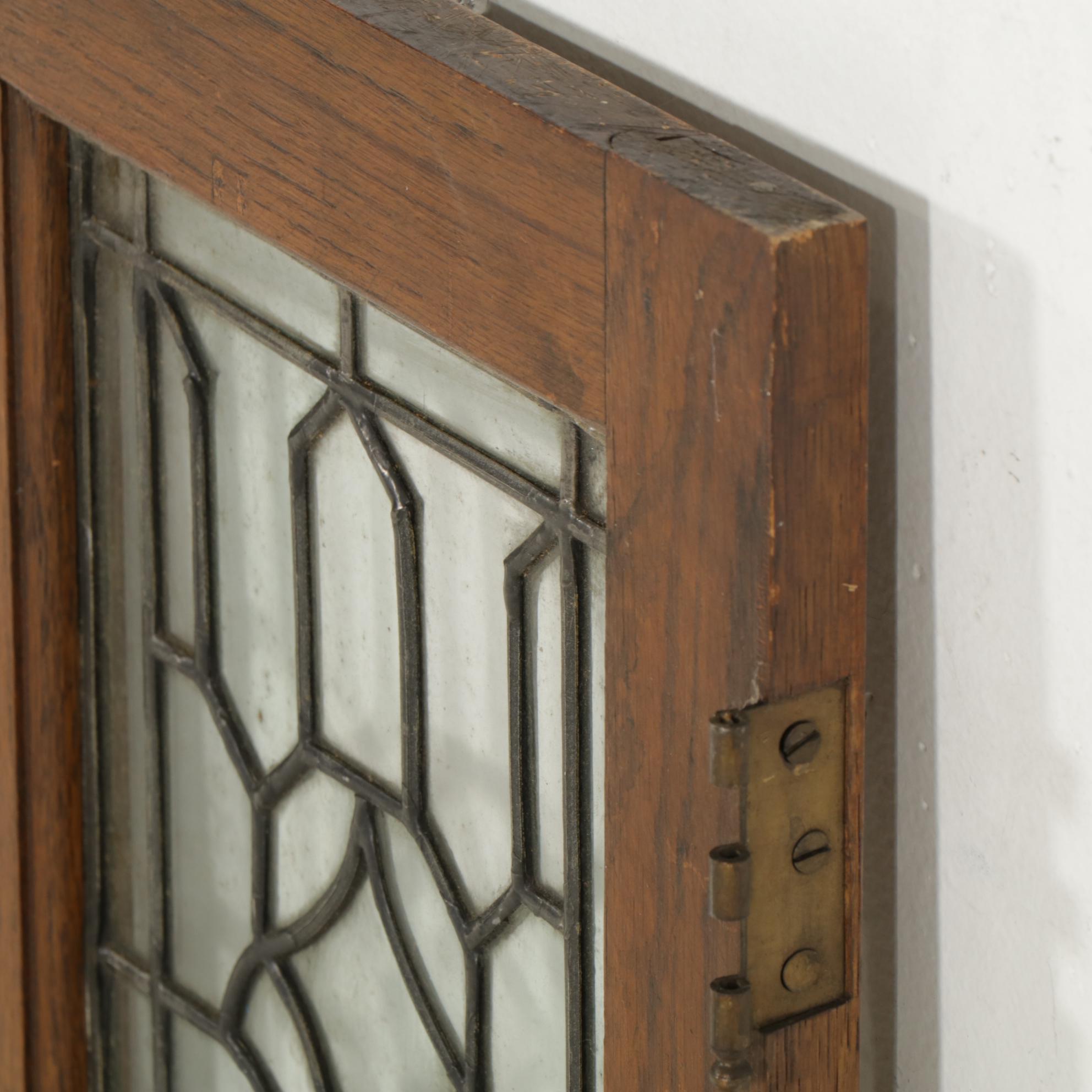 Pair of Oak Framed Leaded Glass Cabinet Doors, Early to Mid-20th Century