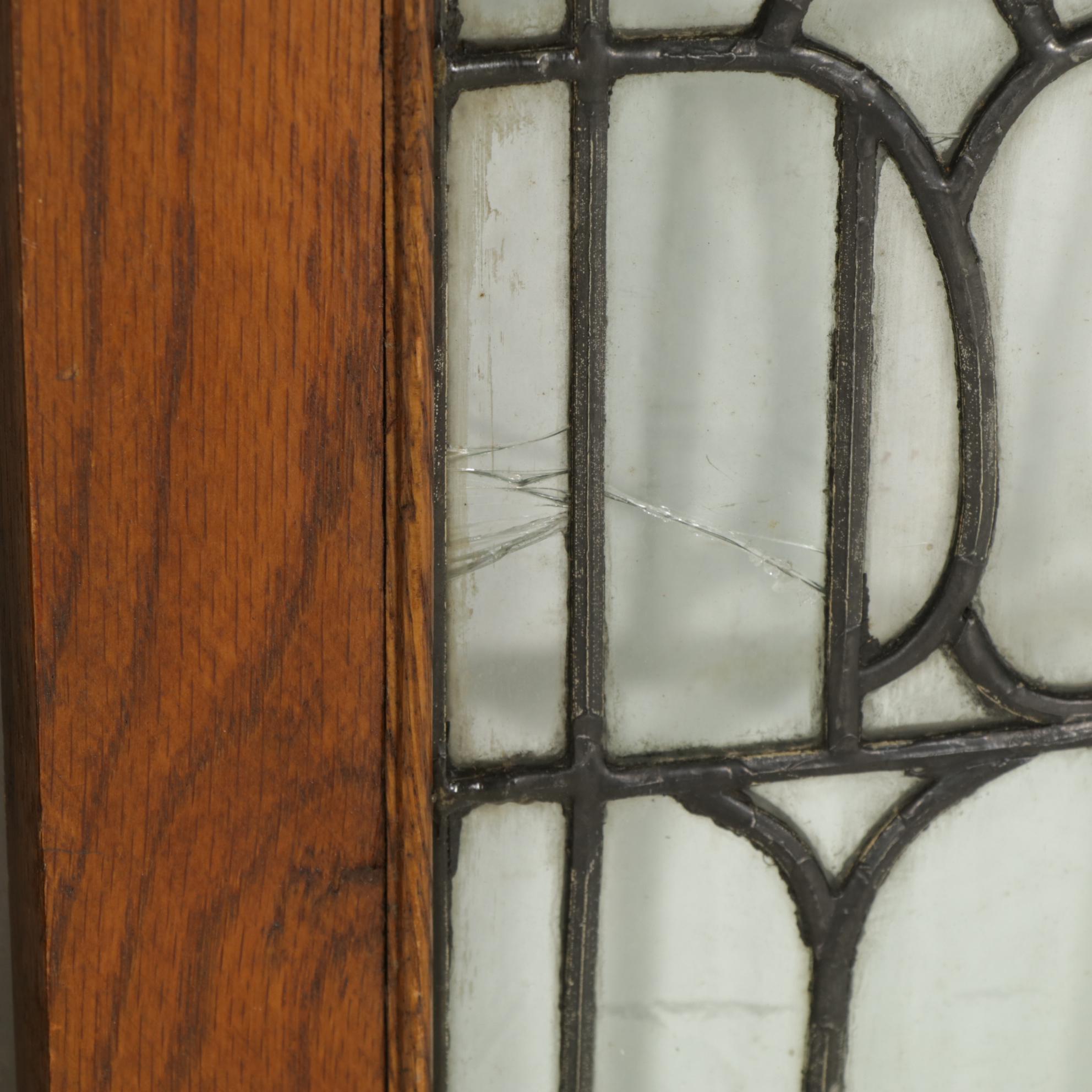 Pair of Oak Framed Leaded Glass Cabinet Doors, Early to Mid-20th Century