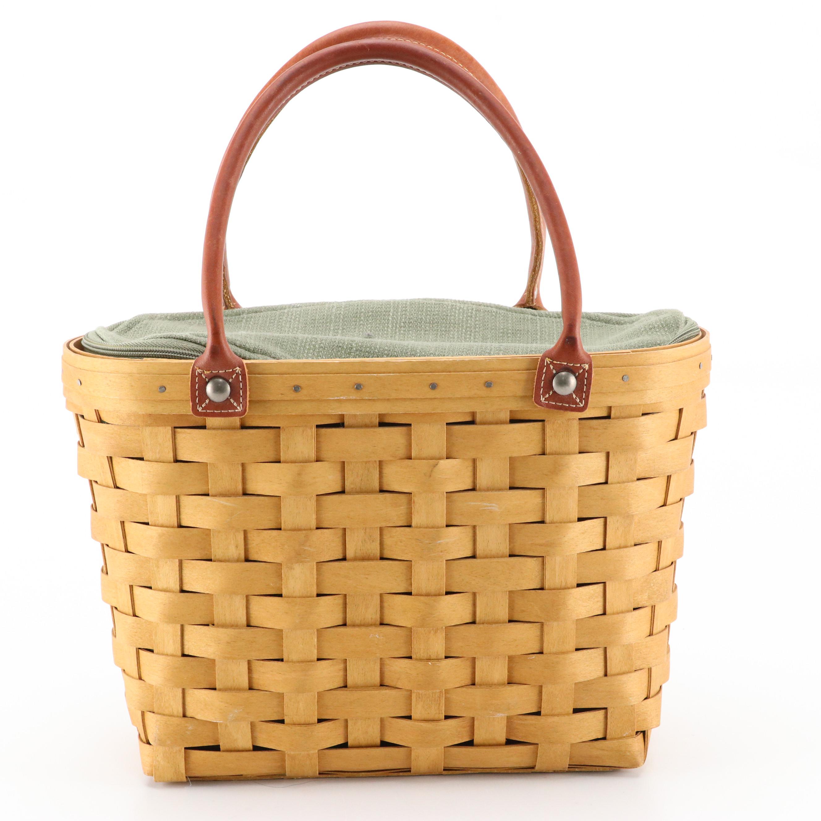 Longaberger Signed Medium Boardwalk Basket with Zippered Liner