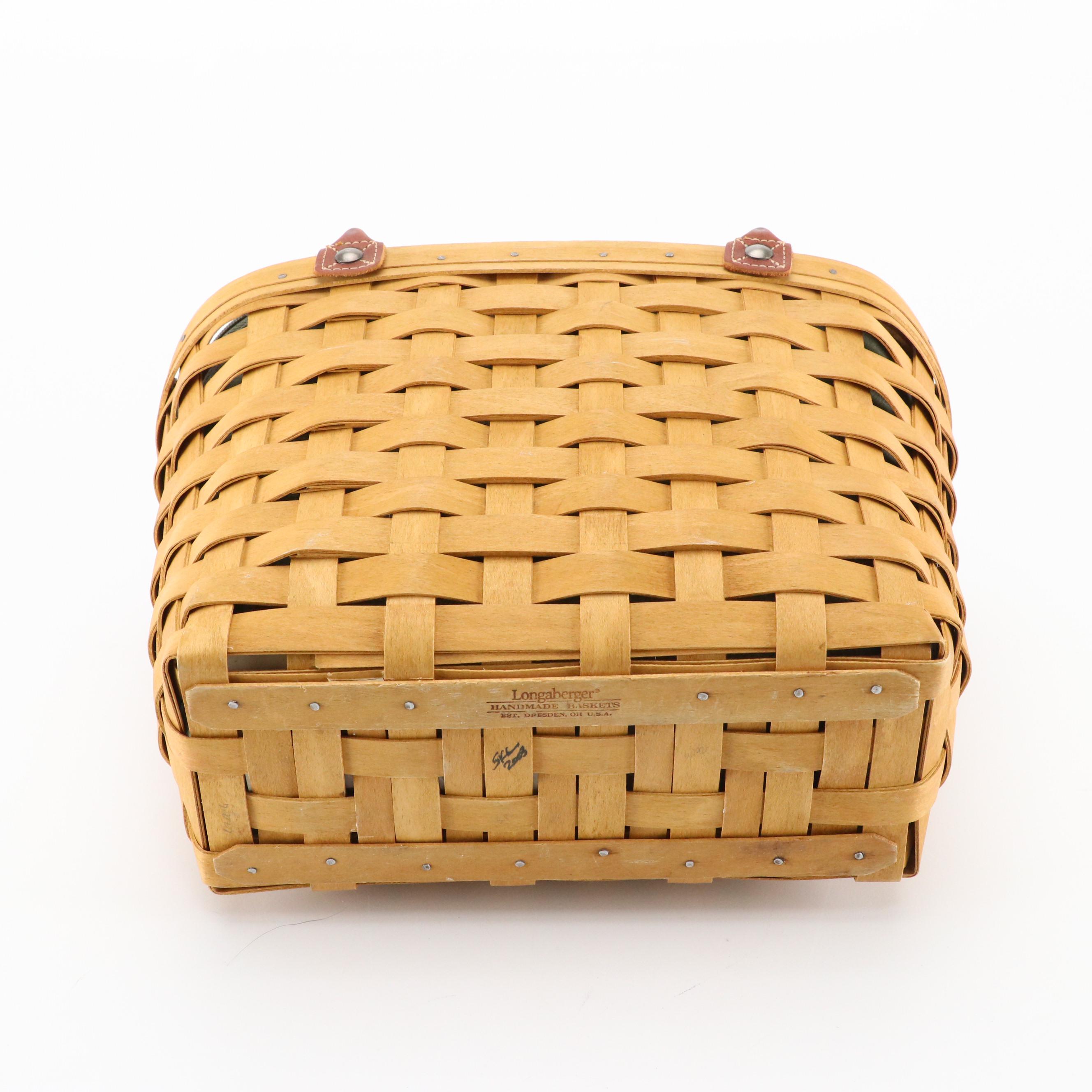 Longaberger Signed Medium Boardwalk Basket with Zippered Liner