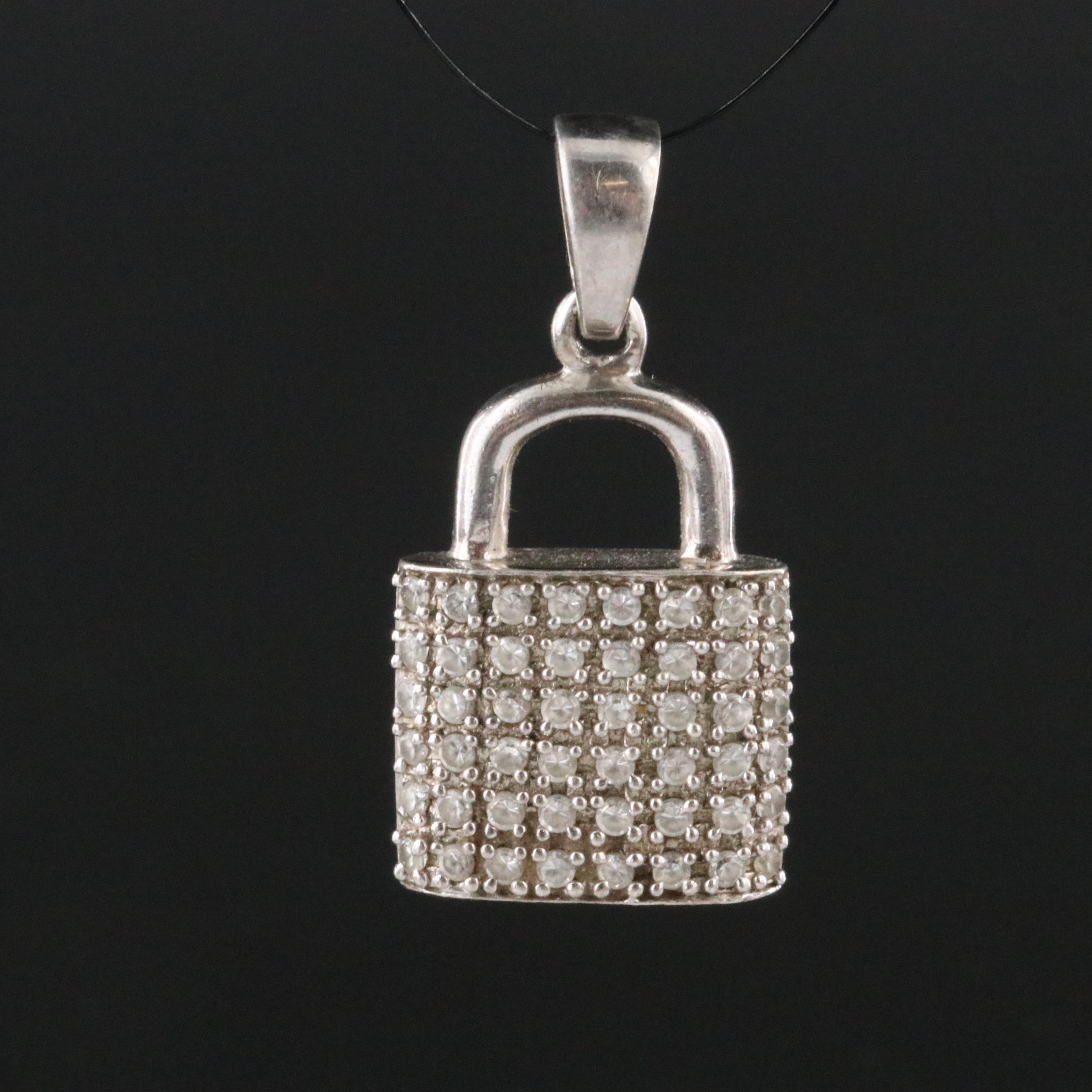 Sterling Pavé Glass Lock Pendant