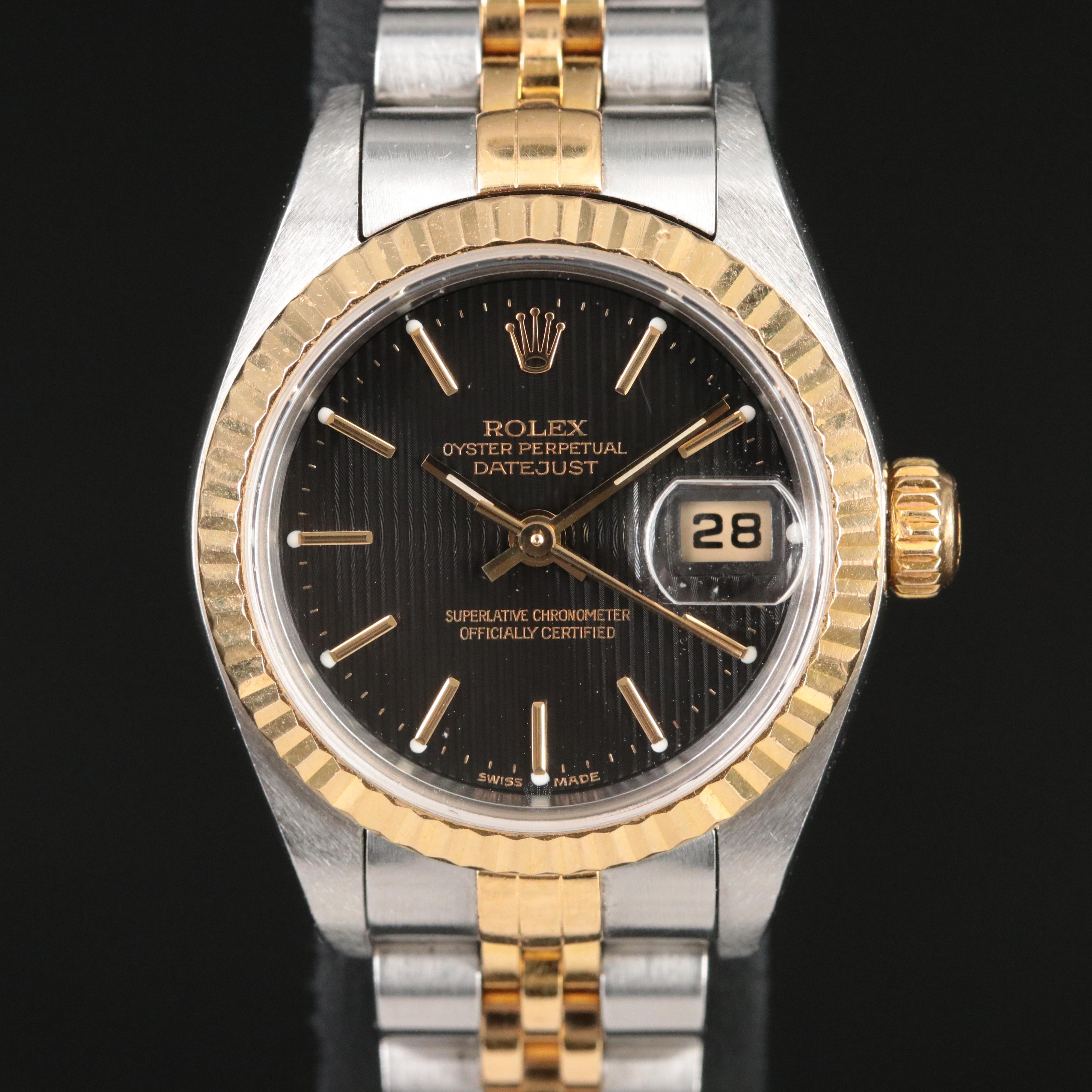 2001 Rolex Black Tapestry Dial Datejust Watch