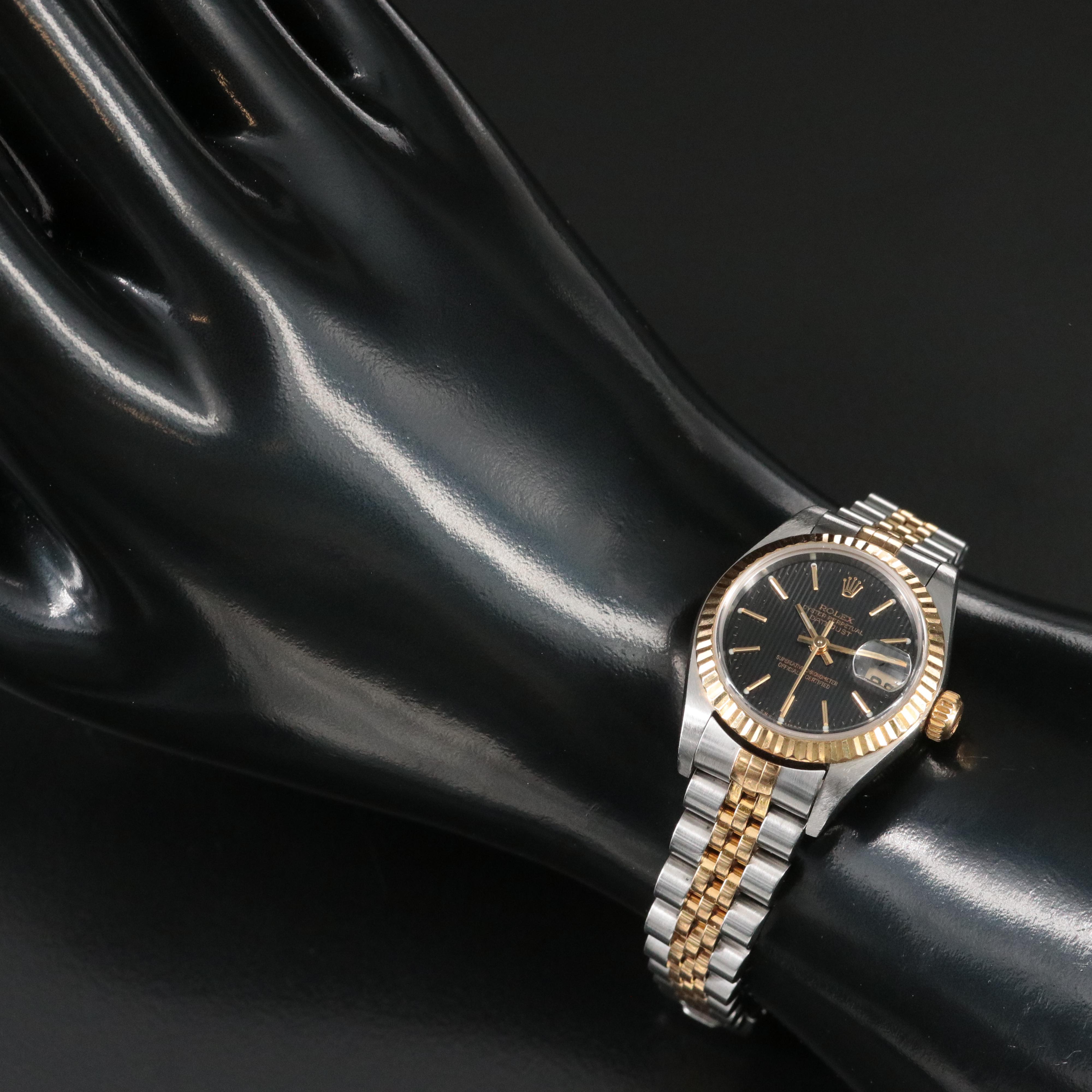 2001 Rolex Black Tapestry Dial Datejust Watch