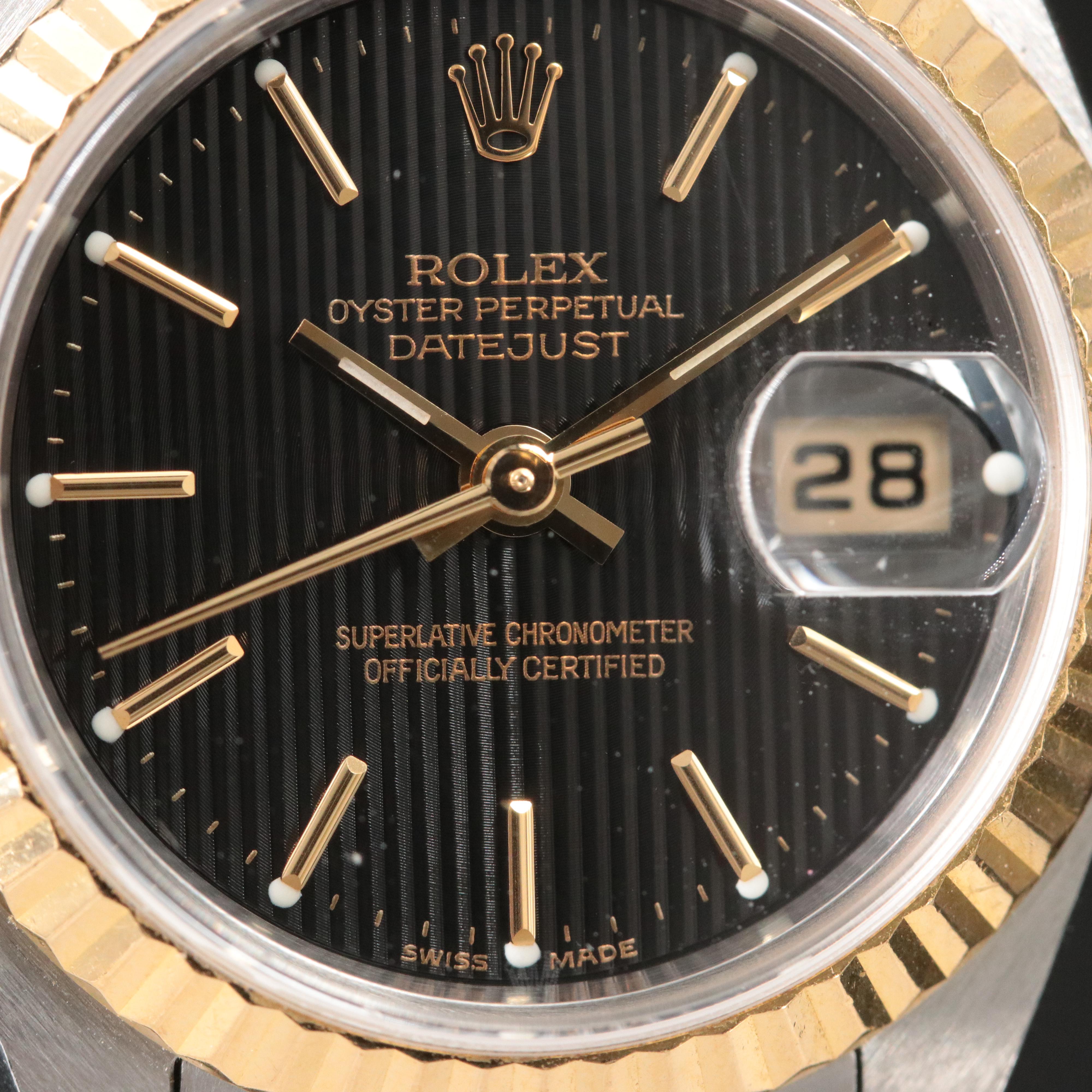 2001 Rolex Black Tapestry Dial Datejust Watch