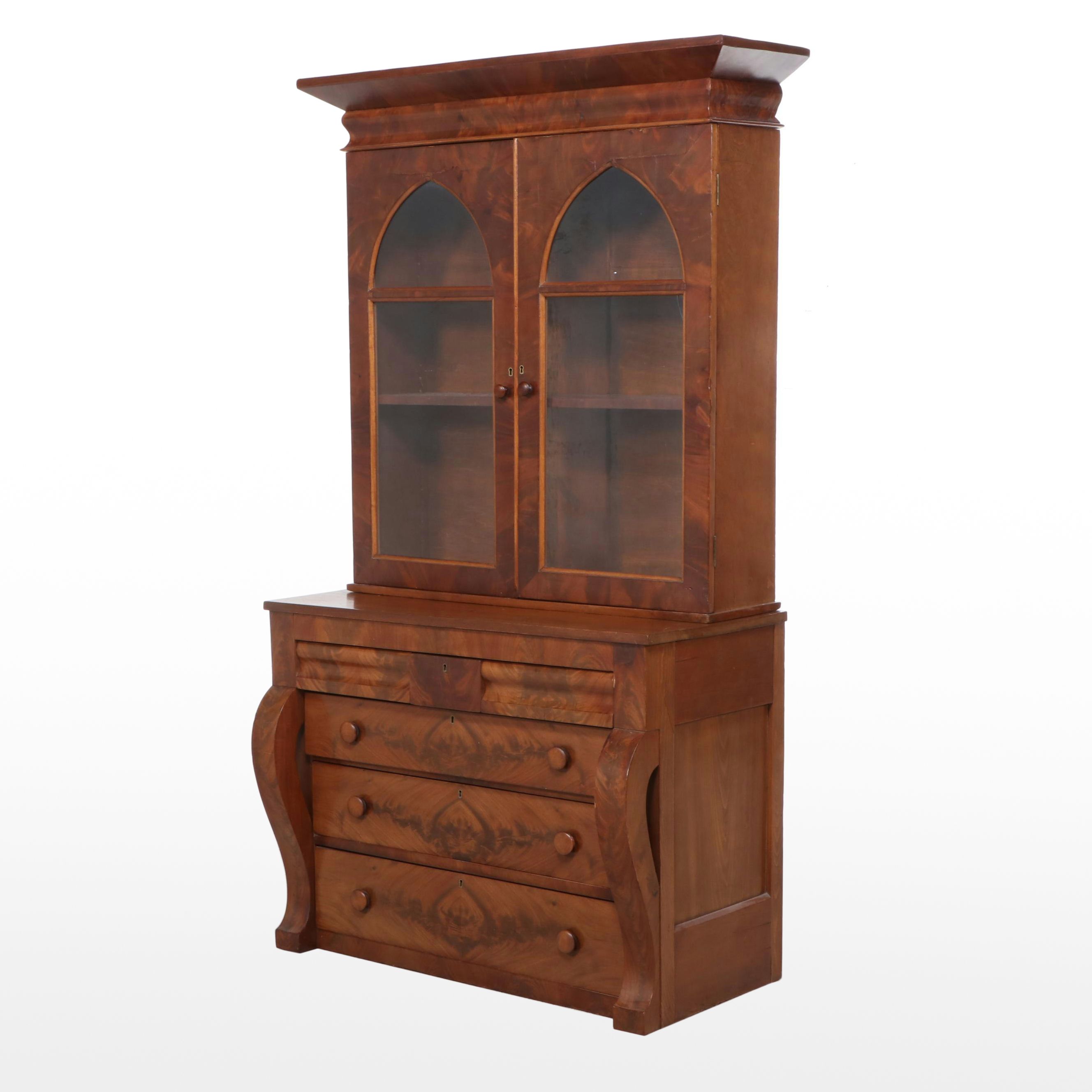 American Empire Flame Mahogany and Poplar Bookcase, Mid-19th Century