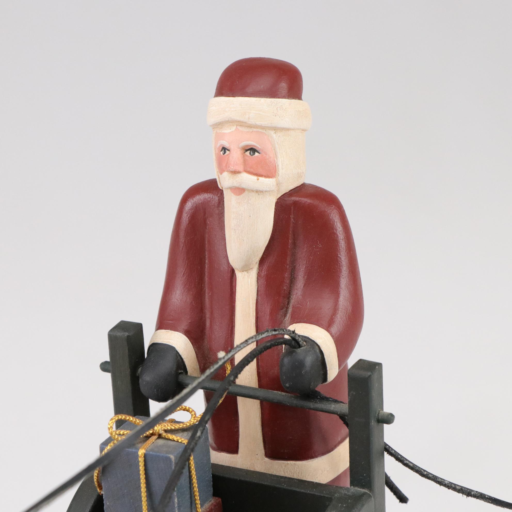 Mark Glandon Folk Art Carved Wooden Santa Figurines with Horses