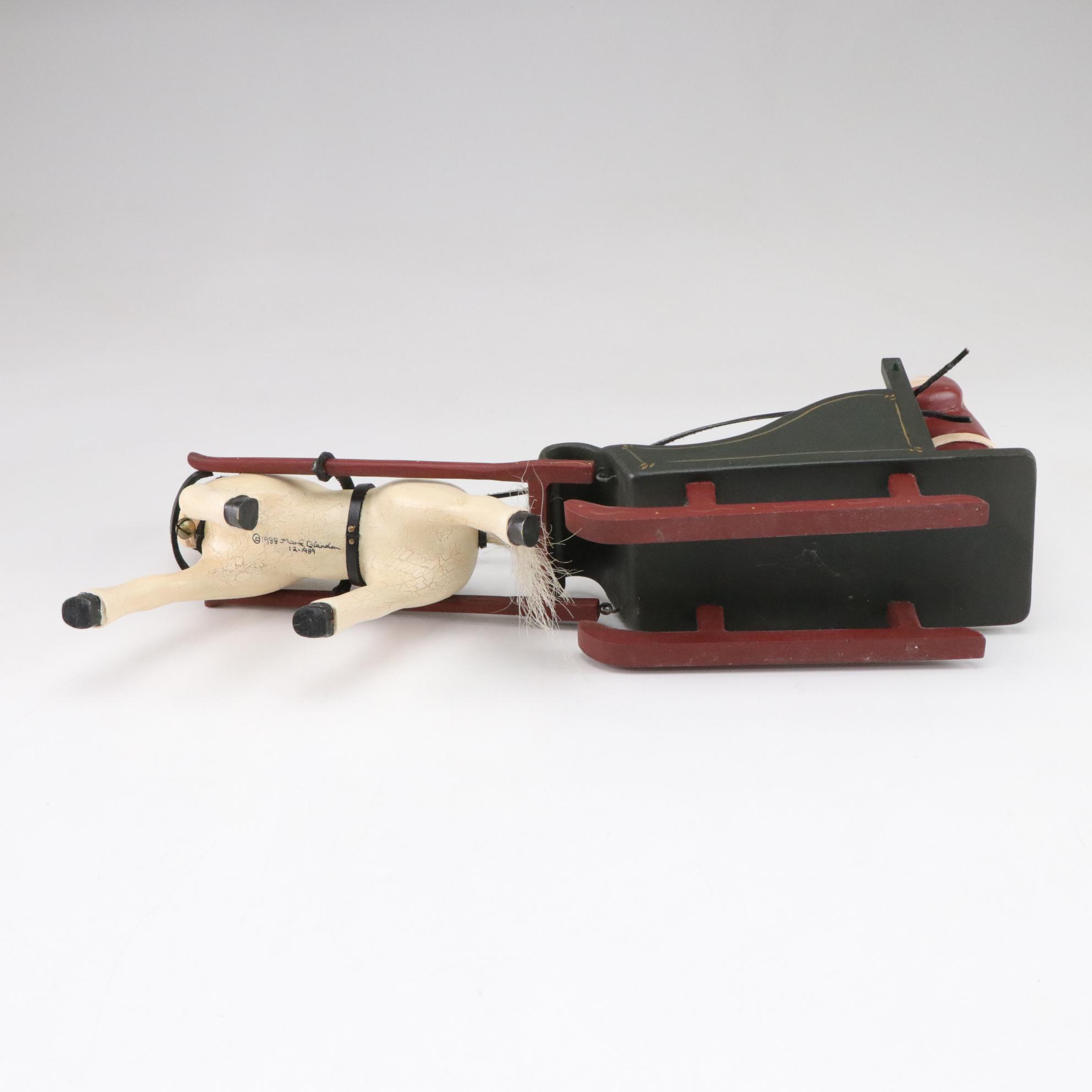 Mark Glandon Folk Art Carved Wooden Santa Figurines with Horses