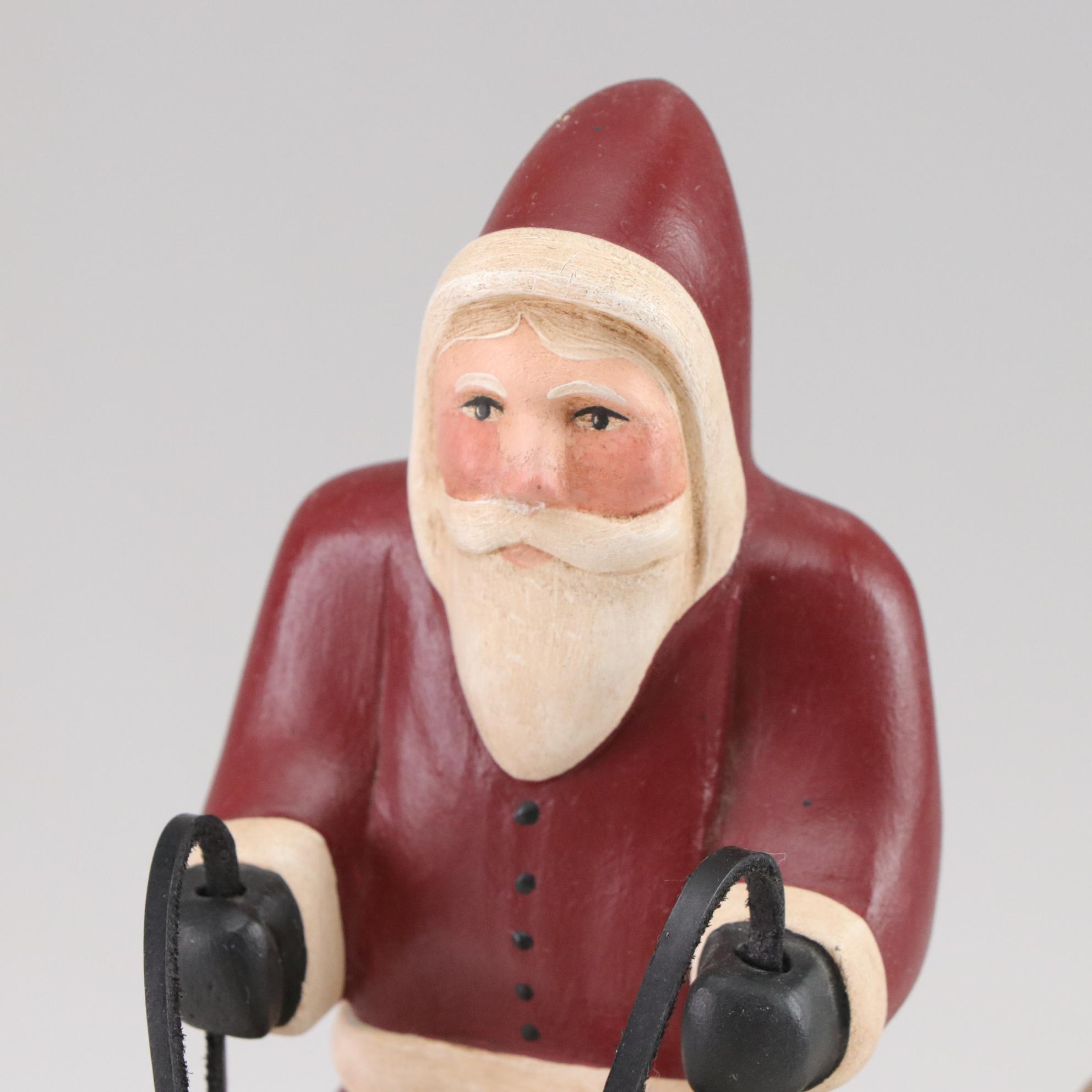 Mark Glandon Folk Art Carved Wooden Santa Figurines with Horses