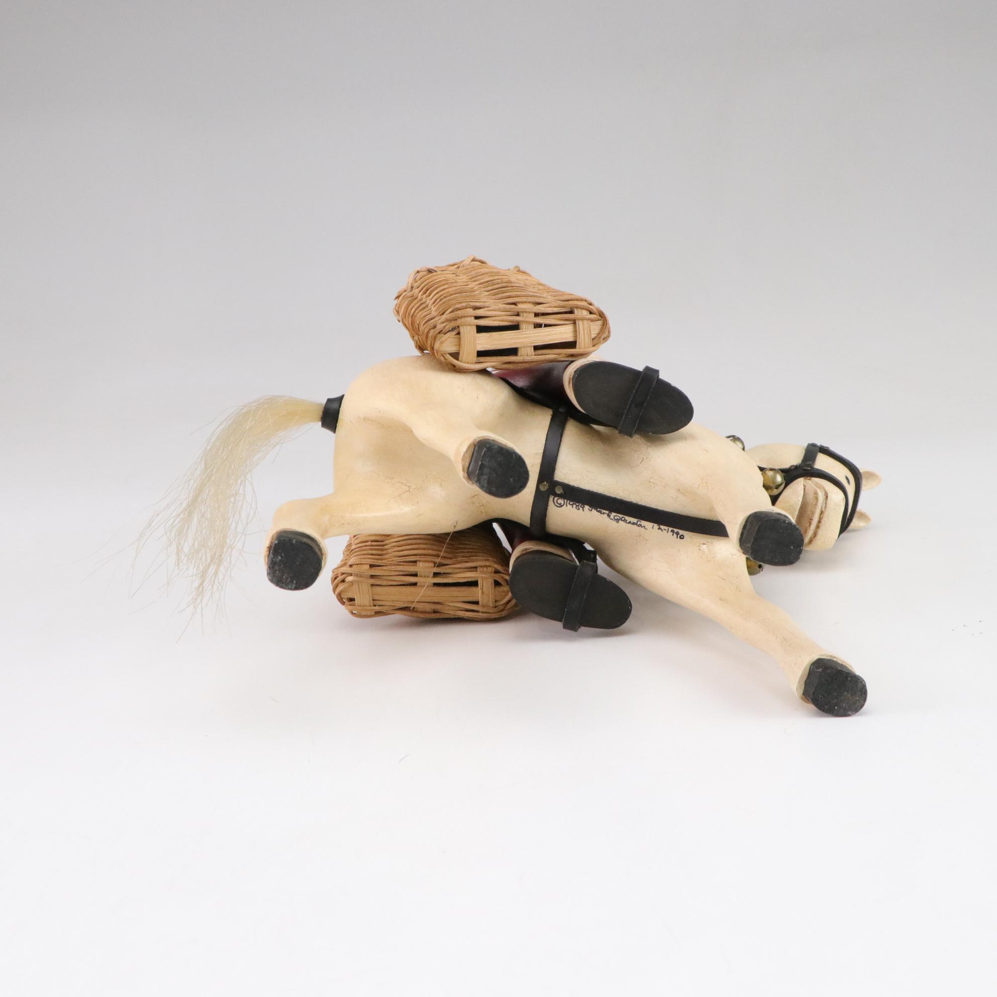 Mark Glandon Folk Art Carved Wooden Santa Figurines with Horses