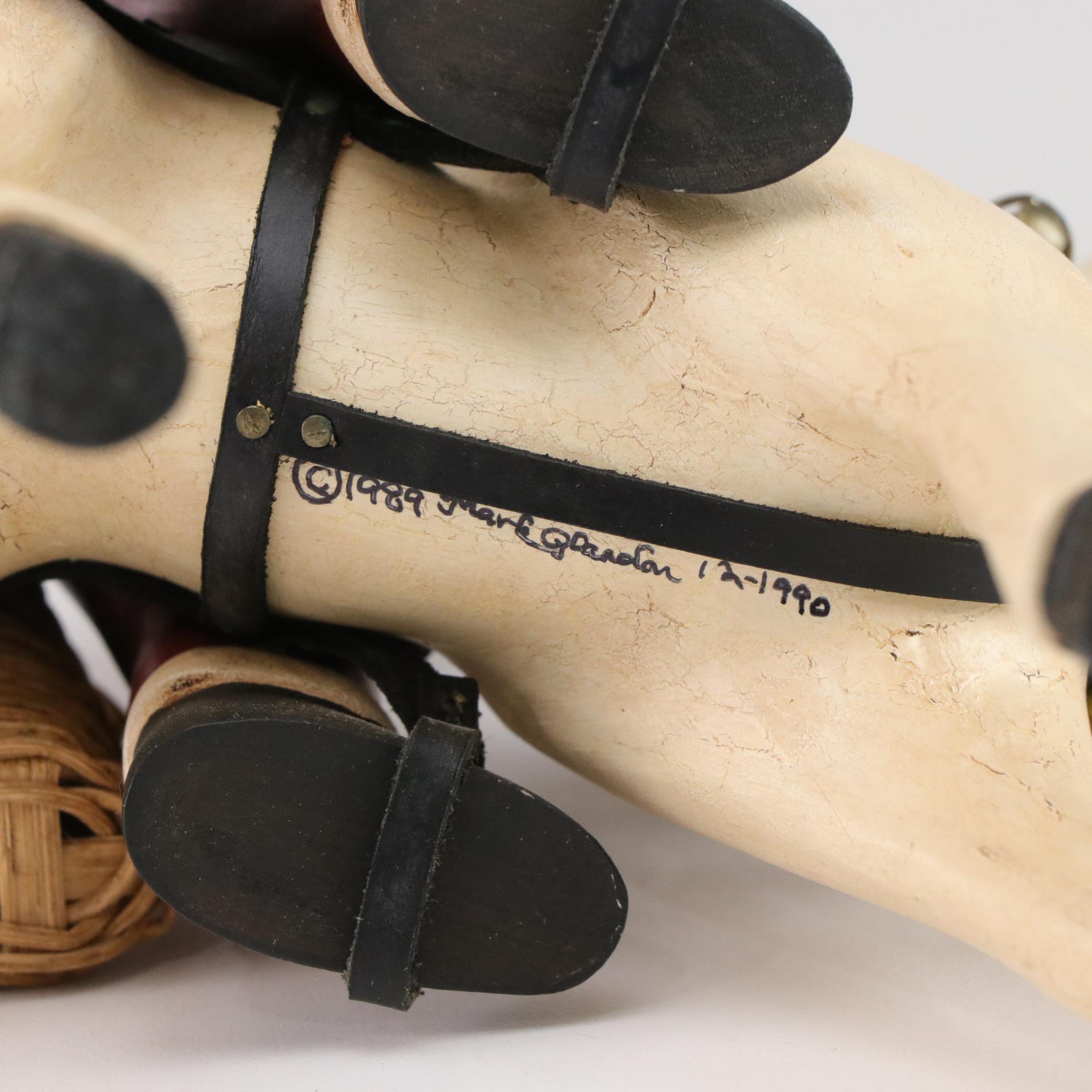 Mark Glandon Folk Art Carved Wooden Santa Figurines with Horses