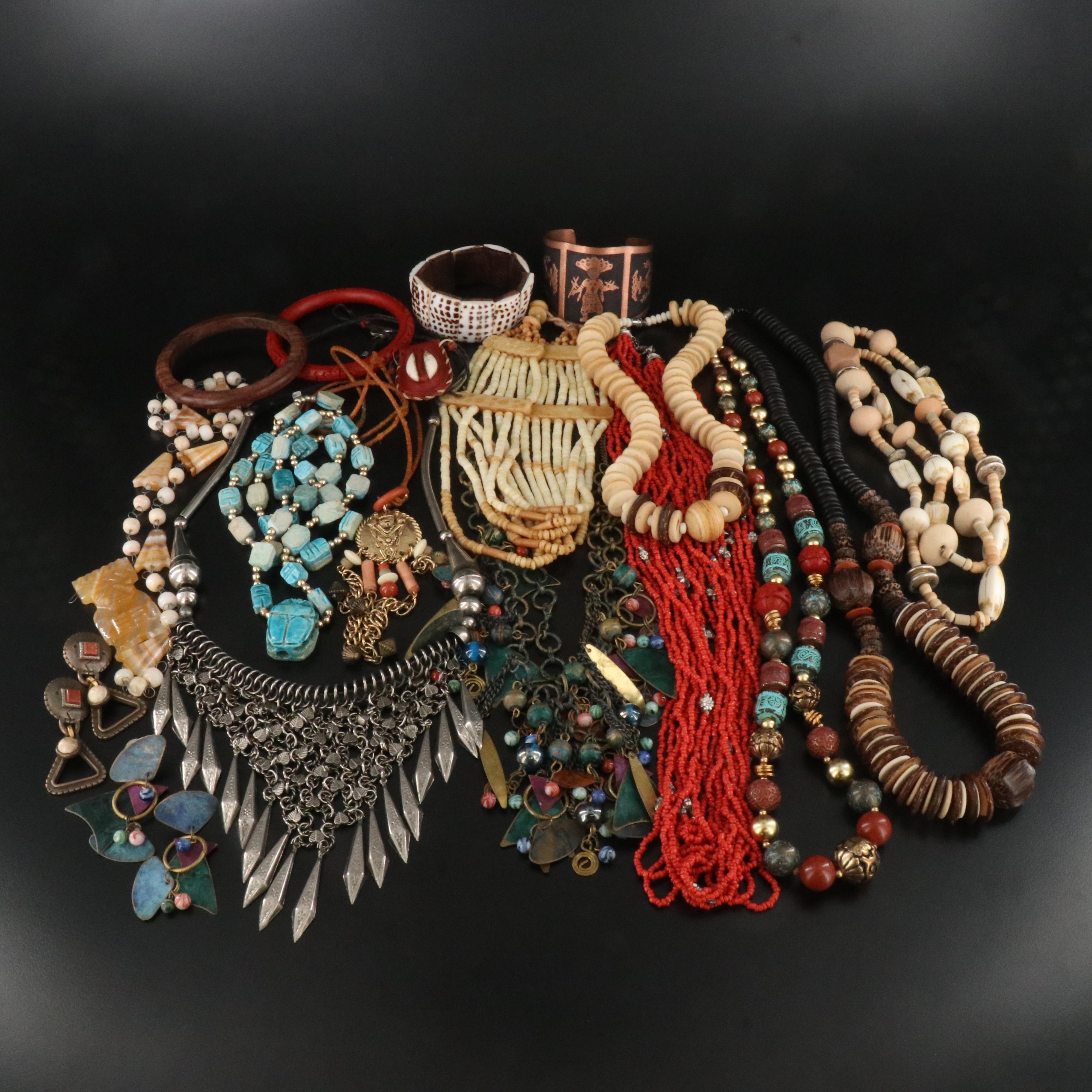 Faience and Southwestern Copper Cuff Featured in Jewelry Assortment