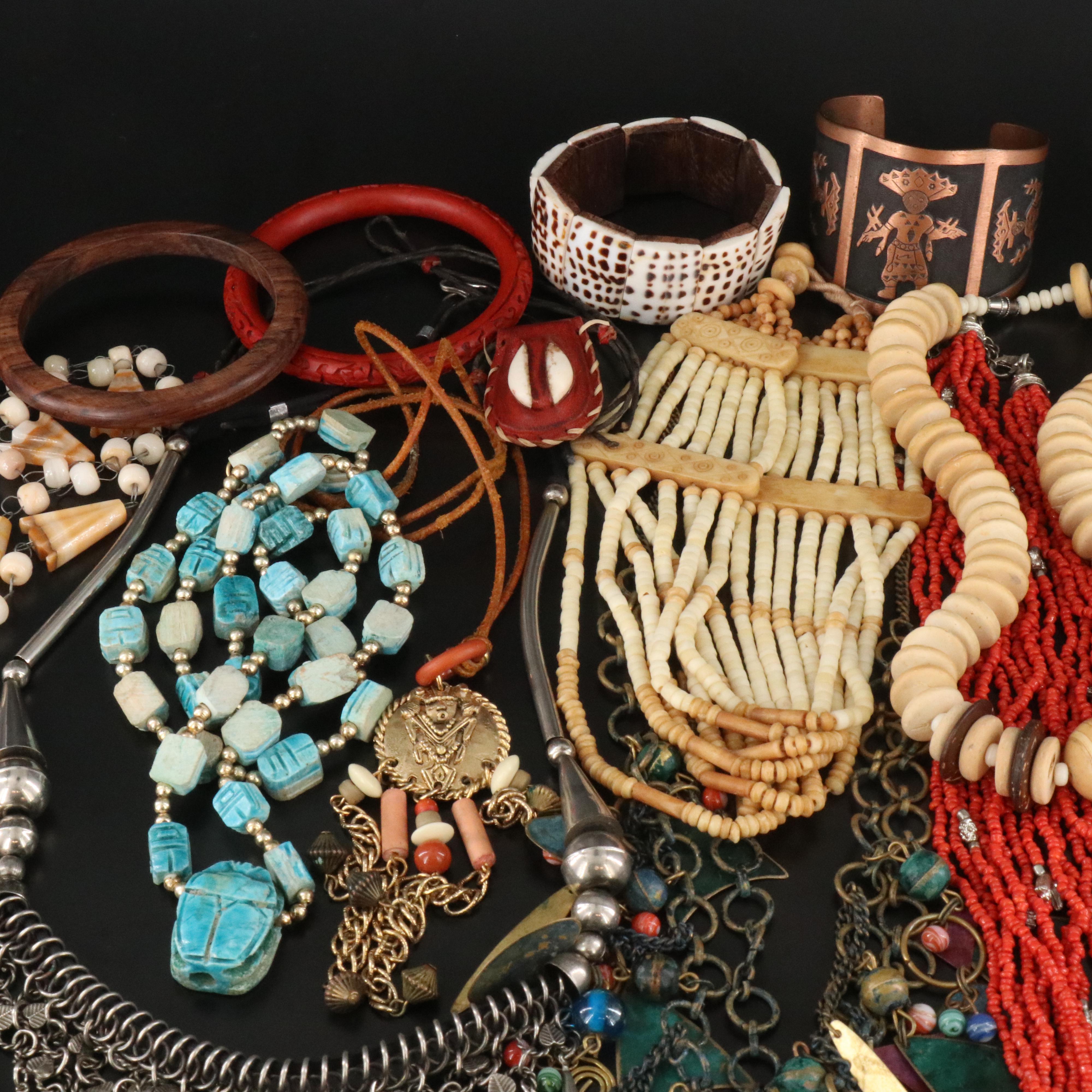 Faience and Southwestern Copper Cuff Featured in Jewelry Assortment