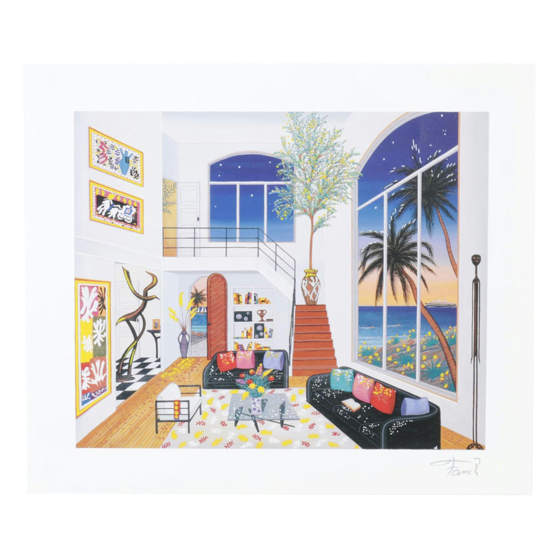 Fanch Ledan Seriolithograph "Interior With Three Matisse," 1999