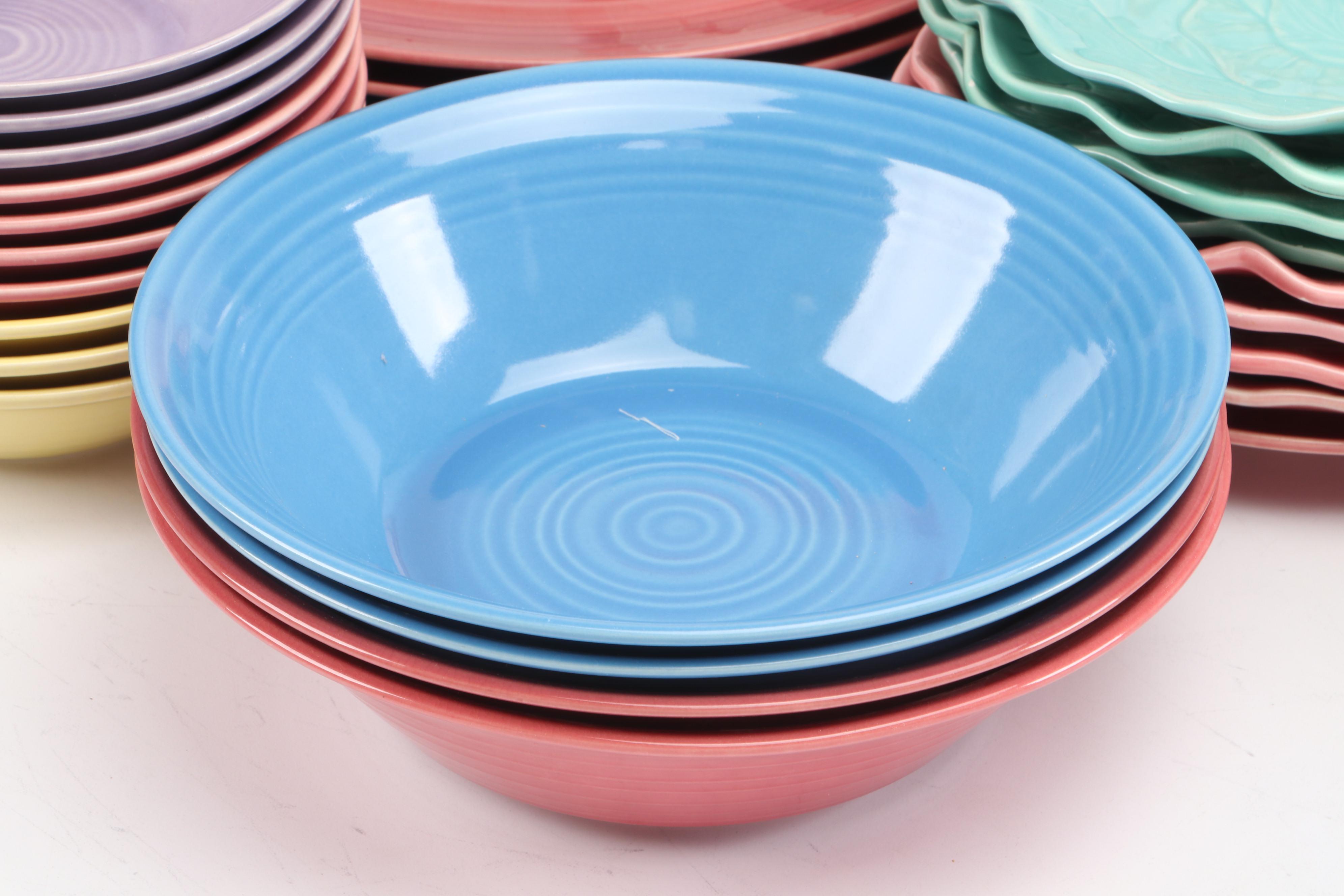 Japanese Multicolor Stoneware Dinnerware Sets with Cabbageware Plates