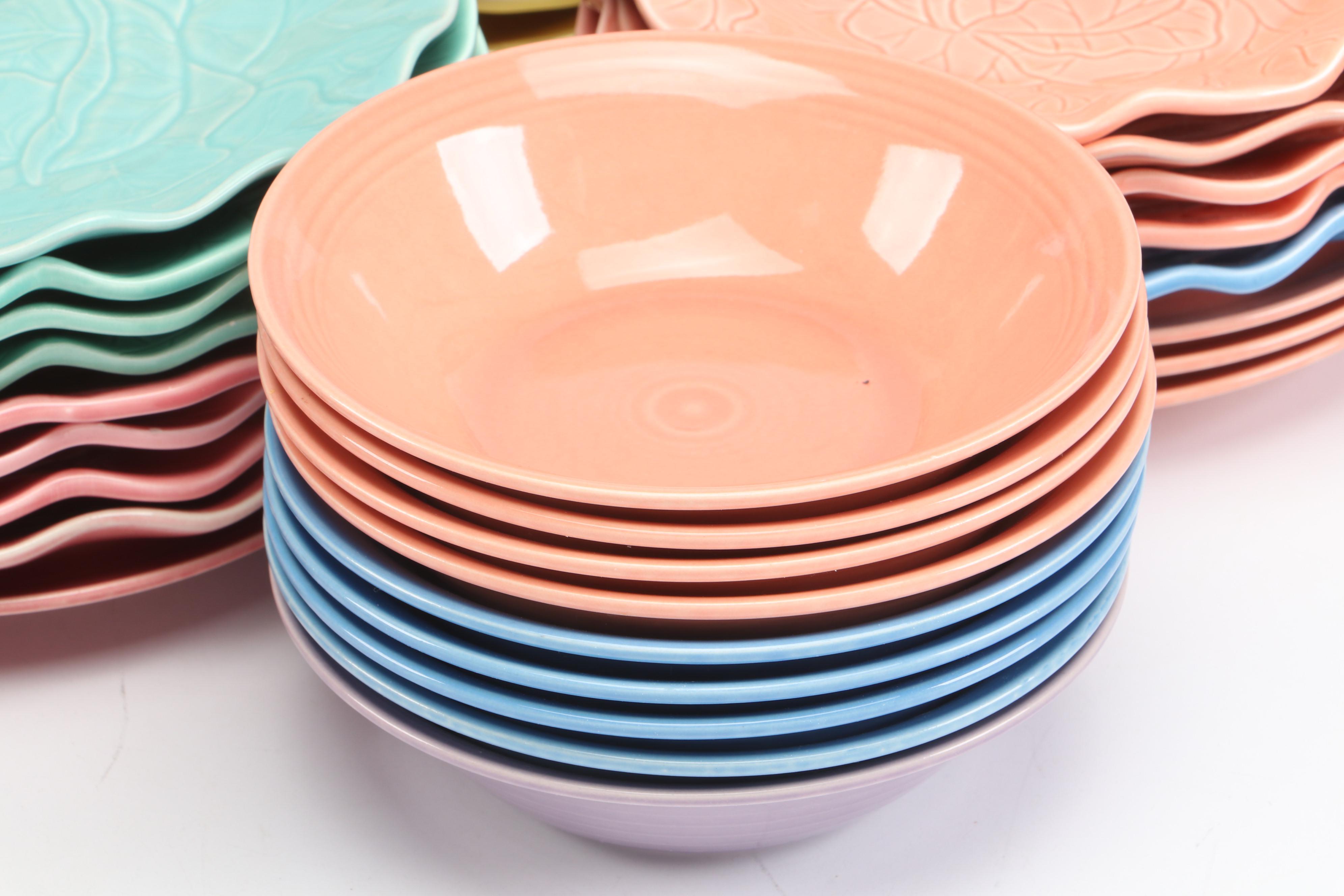 Japanese Multicolor Stoneware Dinnerware Sets with Cabbageware Plates