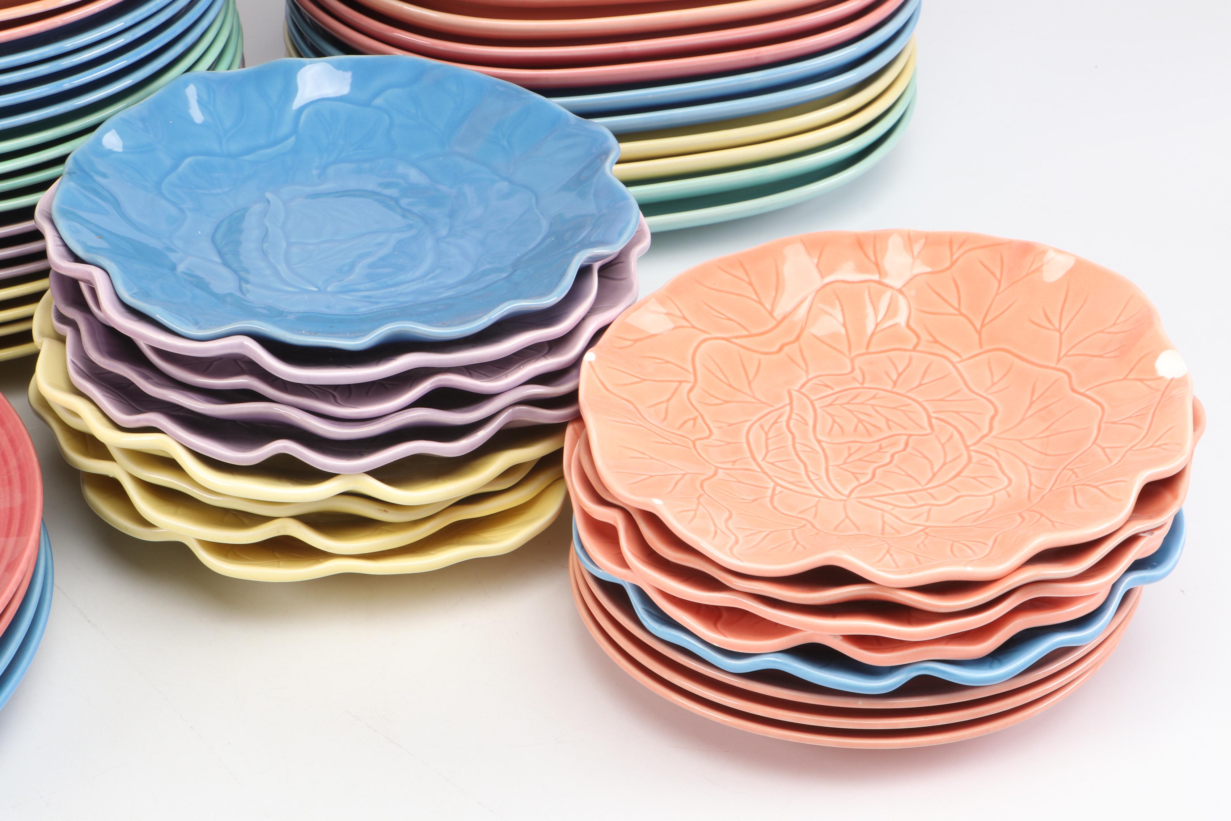 Japanese Multicolor Stoneware Dinnerware Sets with Cabbageware Plates