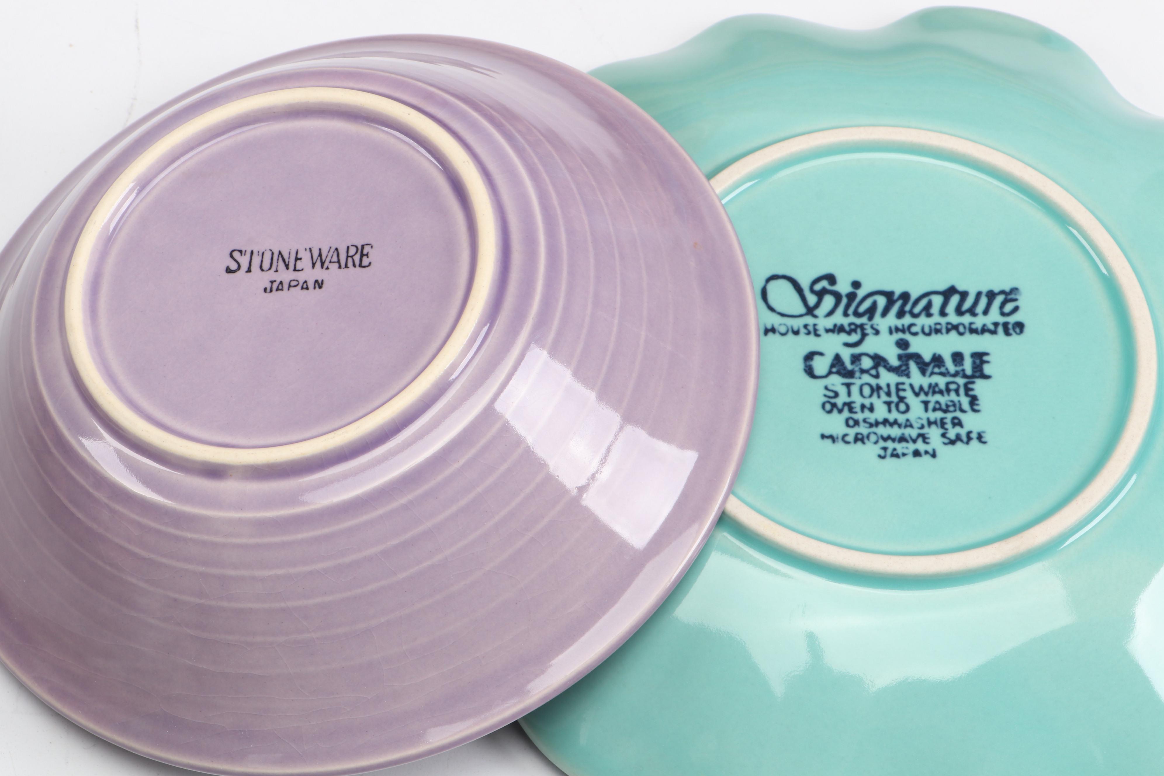 Japanese Multicolor Stoneware Dinnerware Sets with Cabbageware Plates