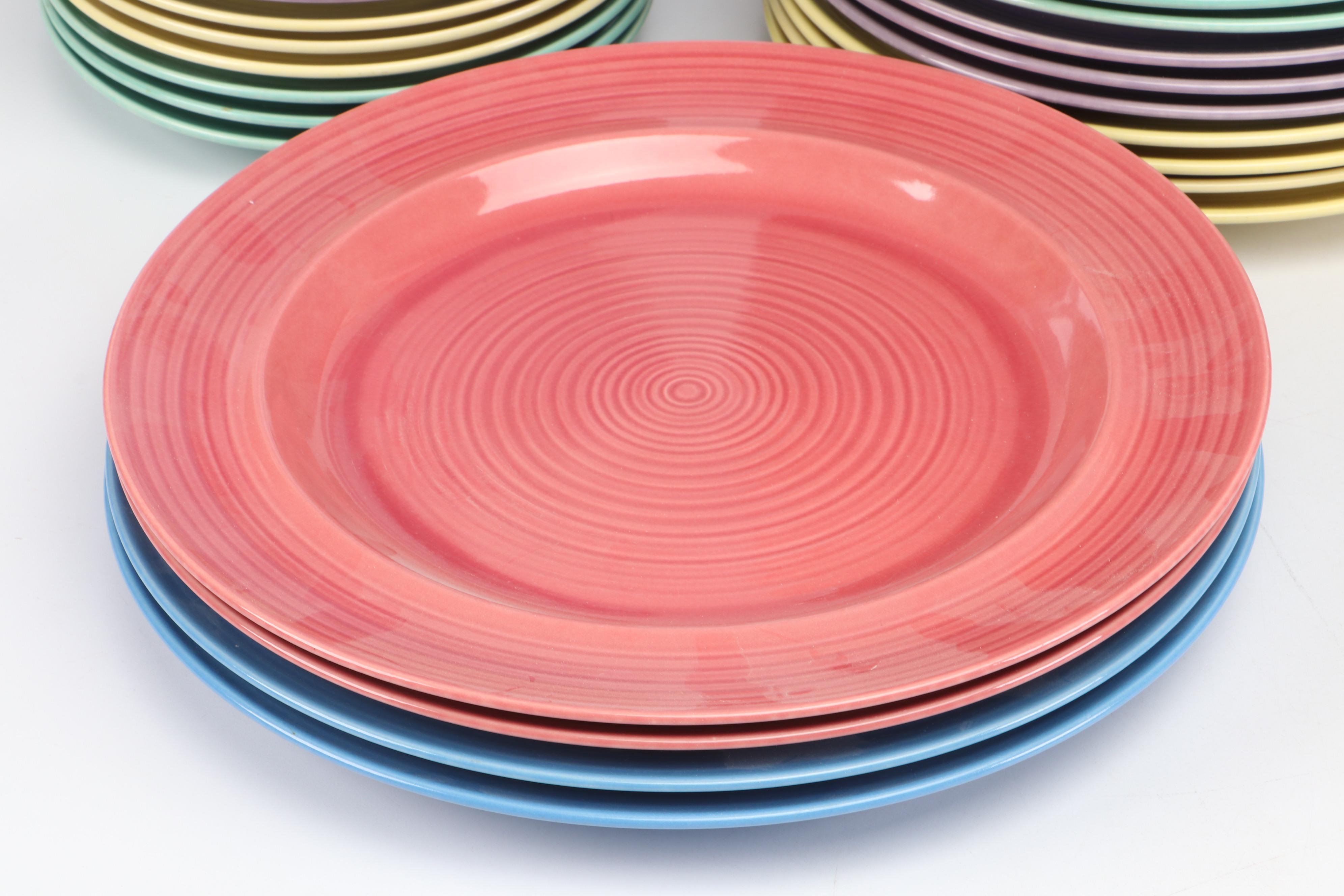 Japanese Multicolor Stoneware Dinnerware Sets with Cabbageware Plates