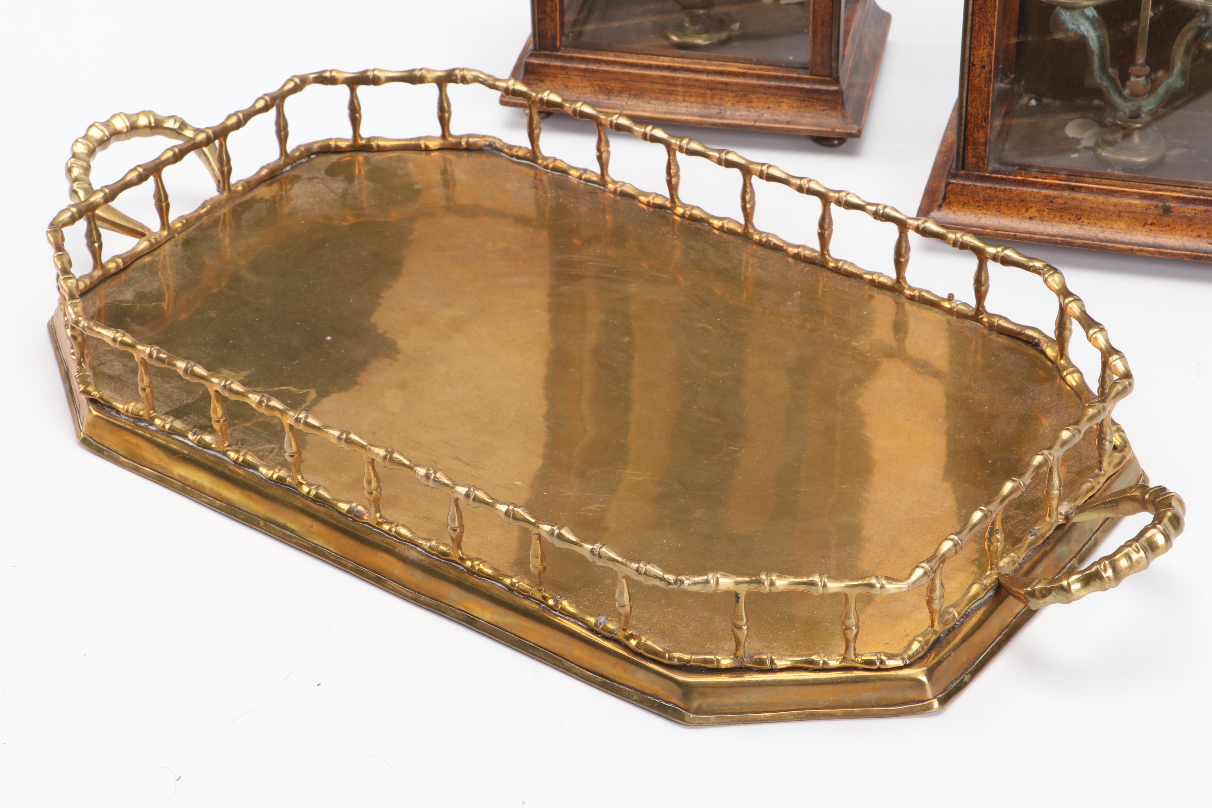 Georgian Style Wooden Wall Hanging Candle Lanterns with Brass Gallery Tray