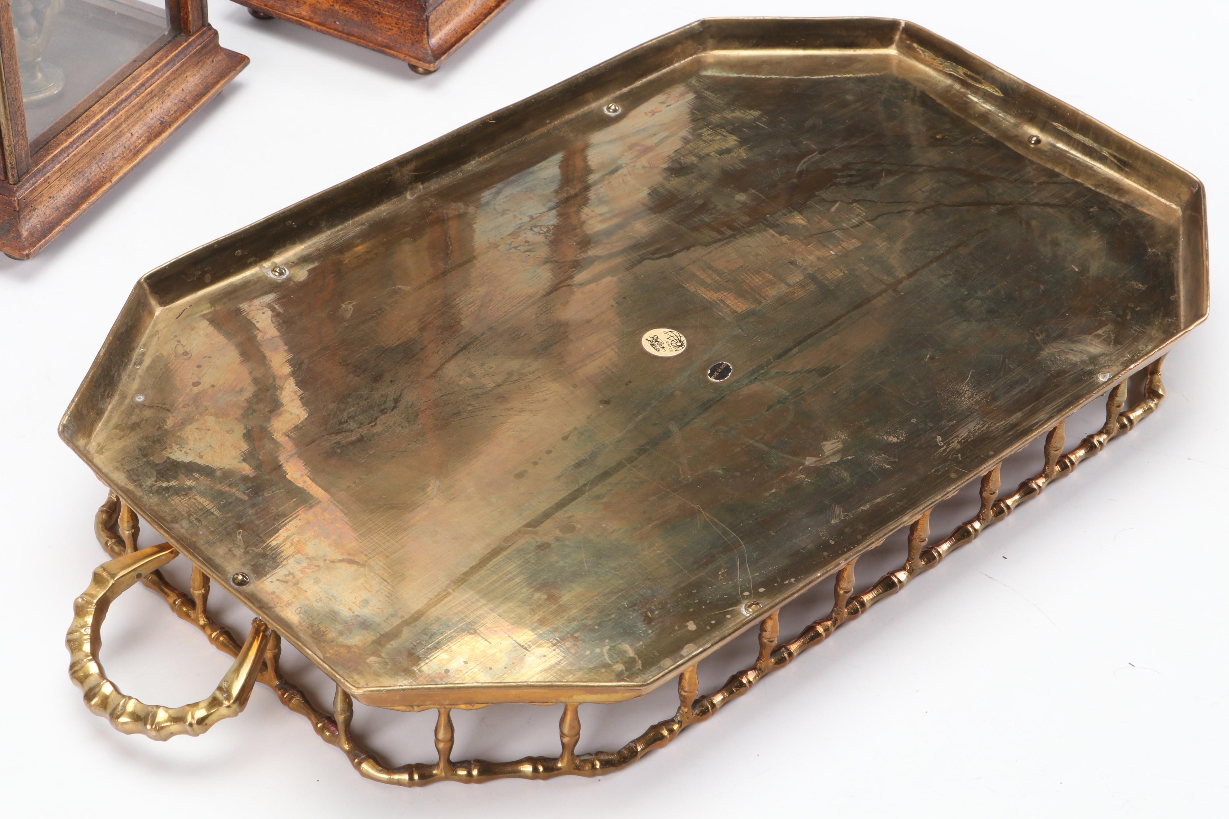 Georgian Style Wooden Wall Hanging Candle Lanterns with Brass Gallery Tray