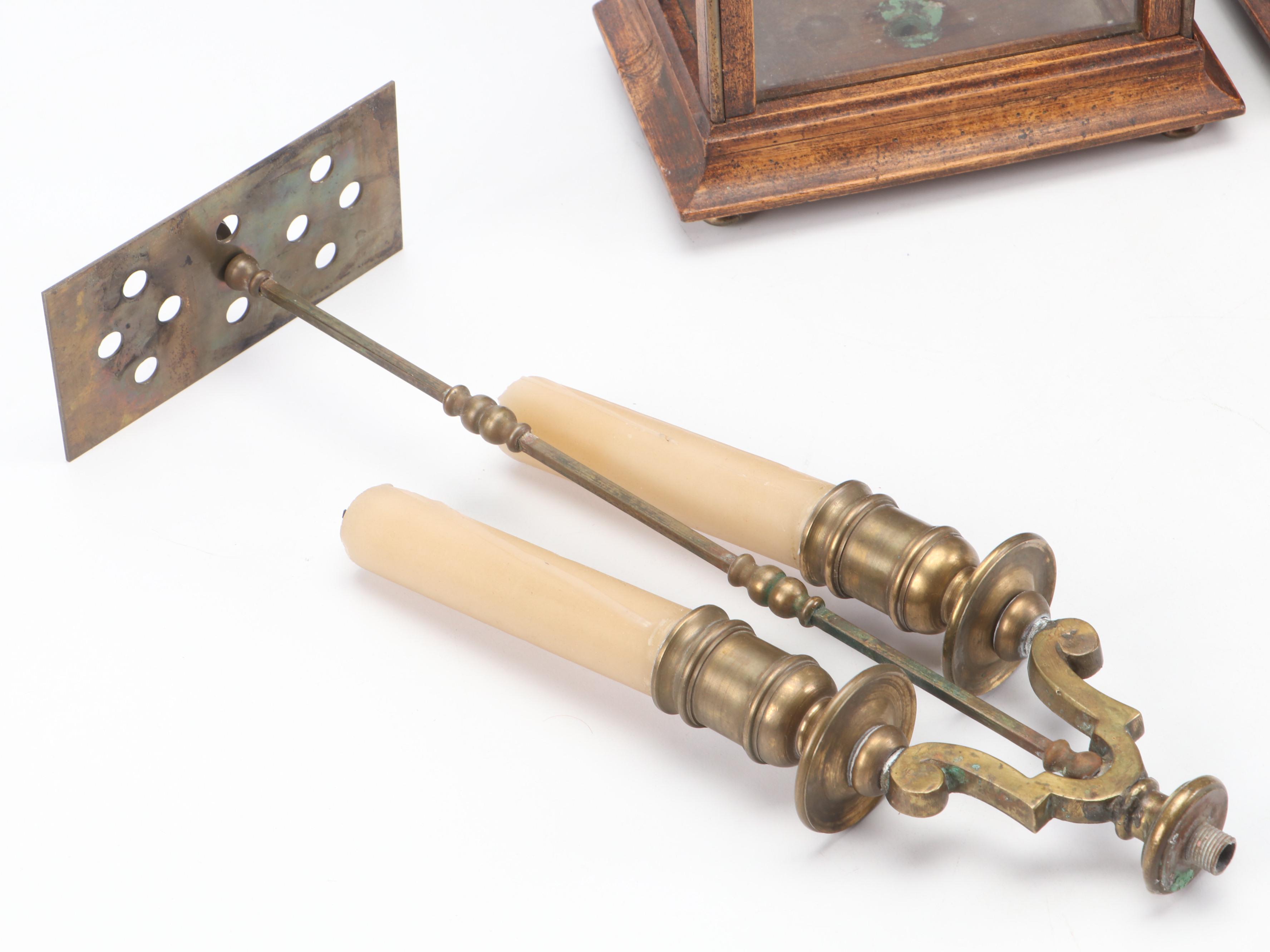 Georgian Style Wooden Wall Hanging Candle Lanterns with Brass Gallery Tray