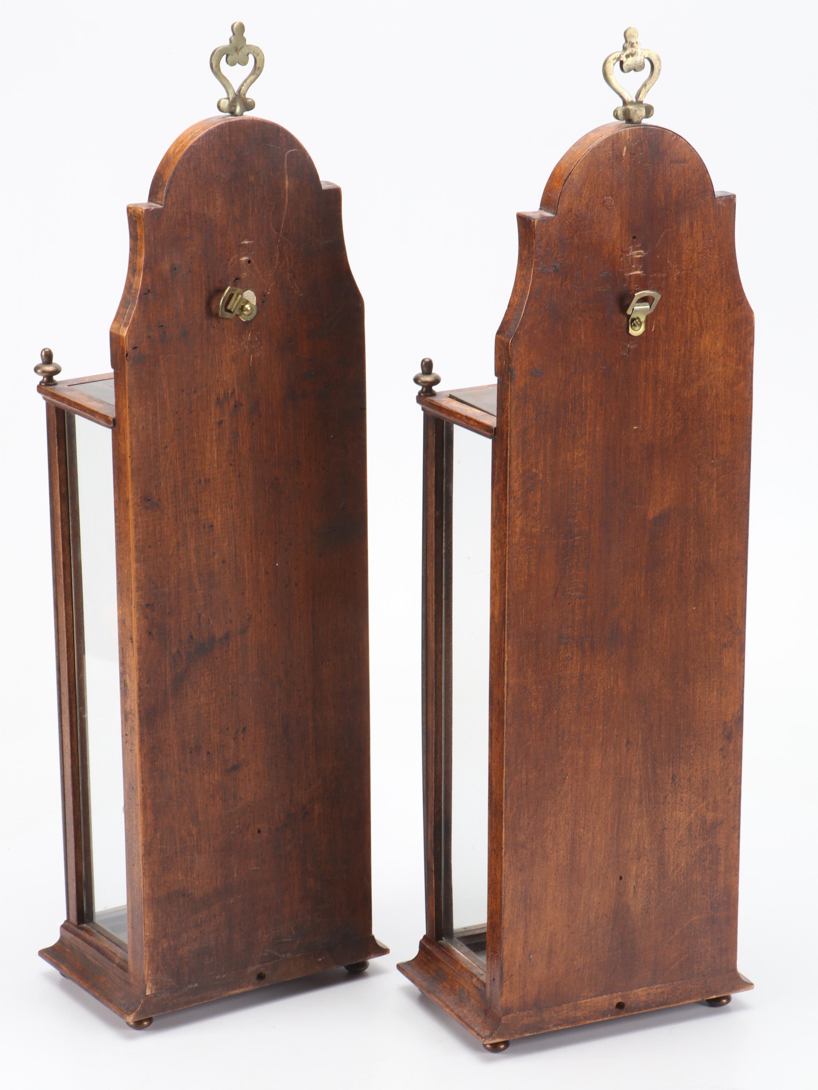 Georgian Style Wooden Wall Hanging Candle Lanterns with Brass Gallery Tray