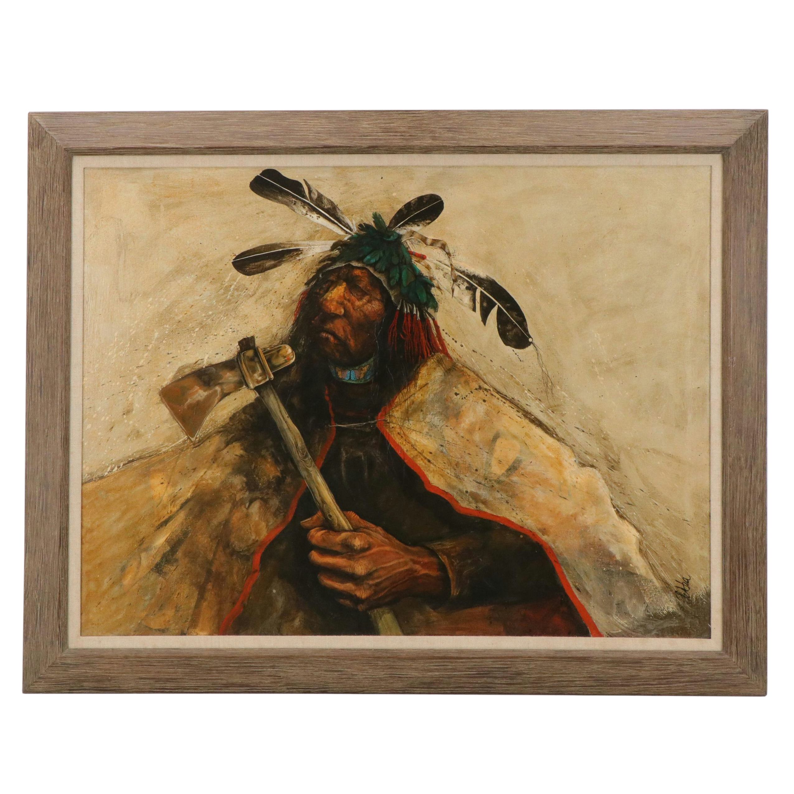 Paul Pletka Oil Portrait of a Native American, Circa 1970