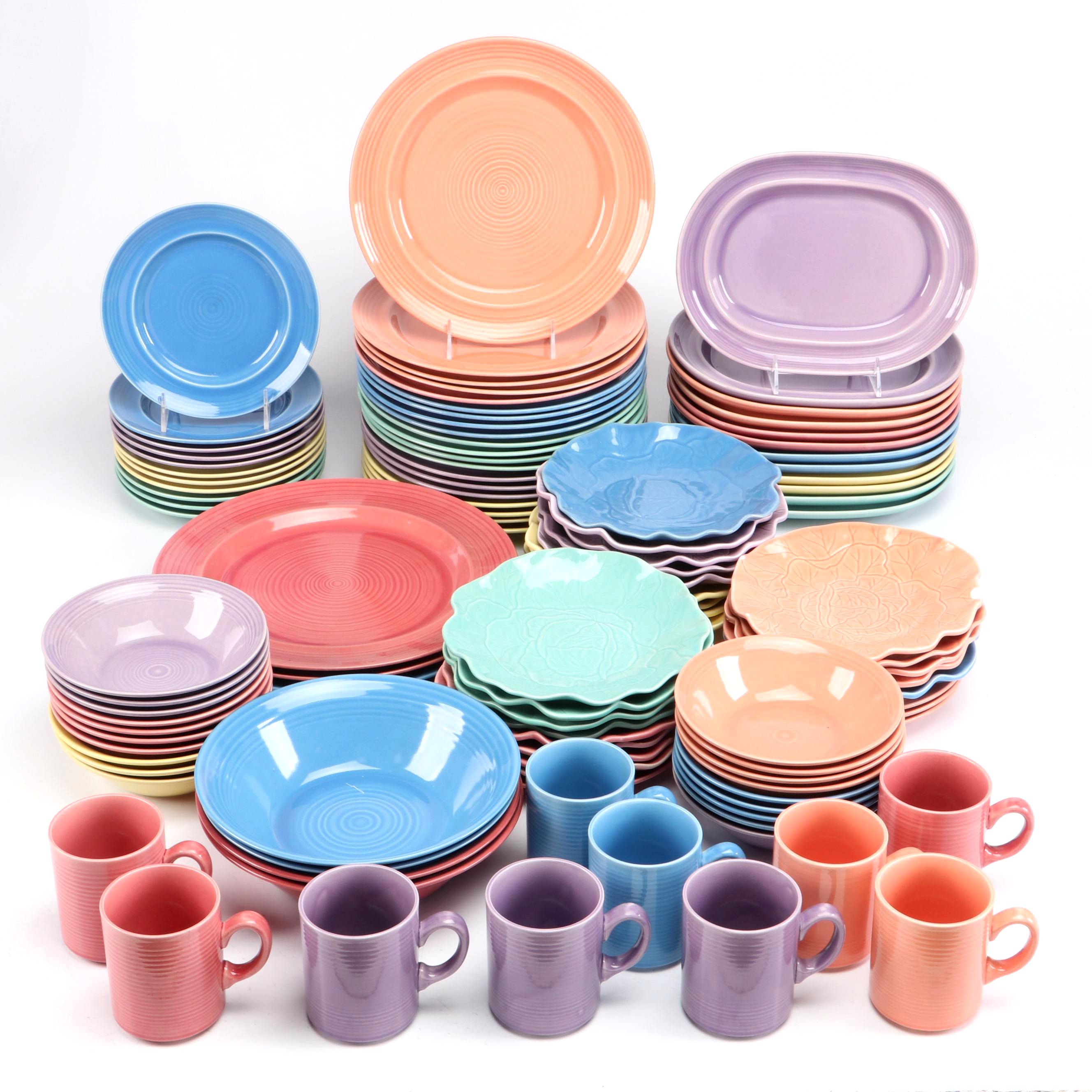 Japanese Multicolor Stoneware Dinnerware Sets with Cabbageware Plates