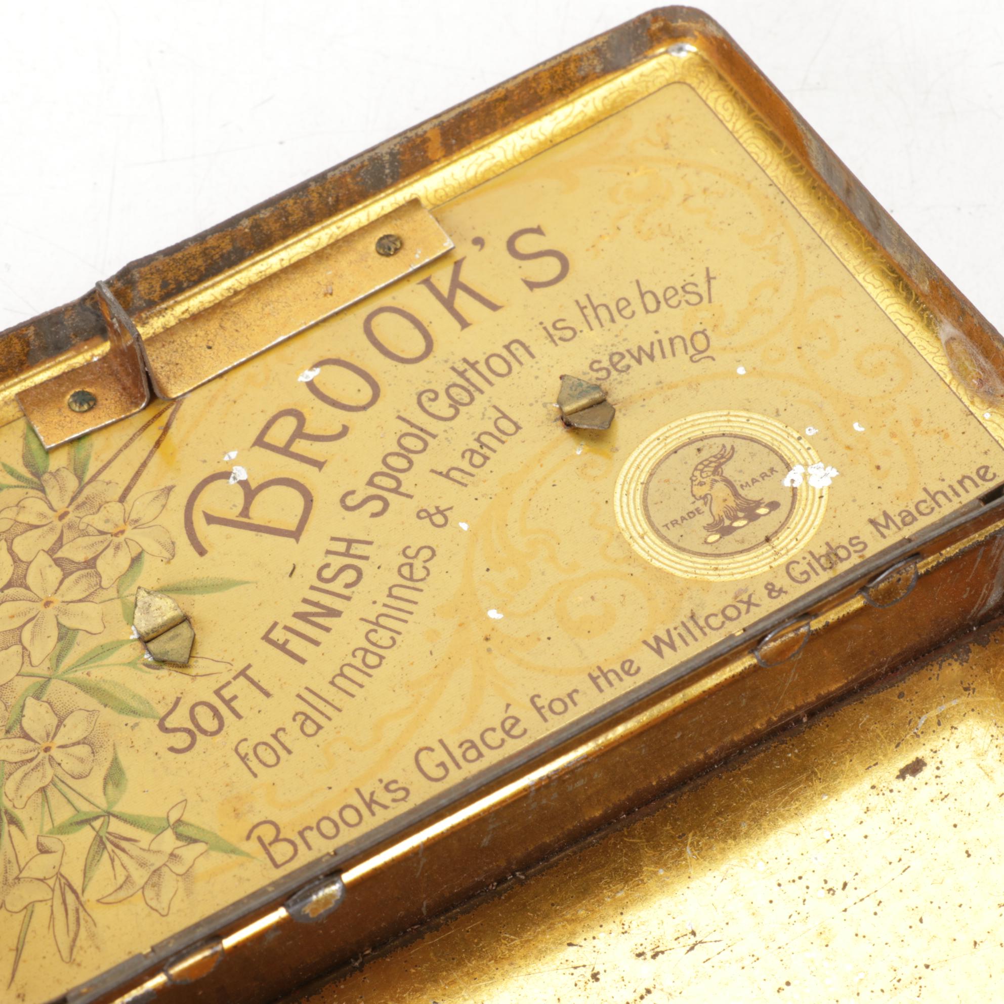 Brook's Spool Cotton Tin Box with Toleware Cash Boxes, Late 19th/Early 20th C.