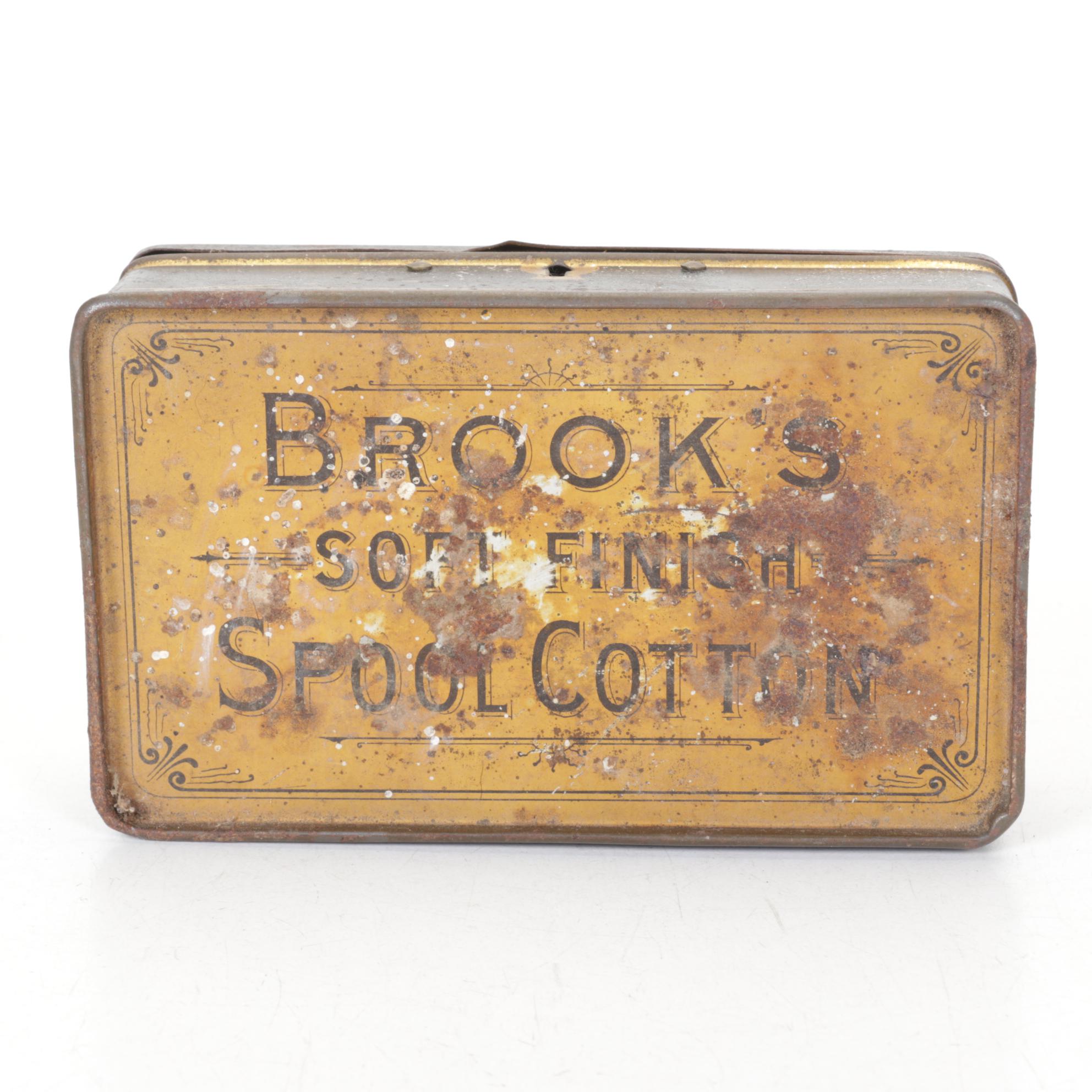 Brook's Spool Cotton Tin Box with Toleware Cash Boxes, Late 19th/Early 20th C.