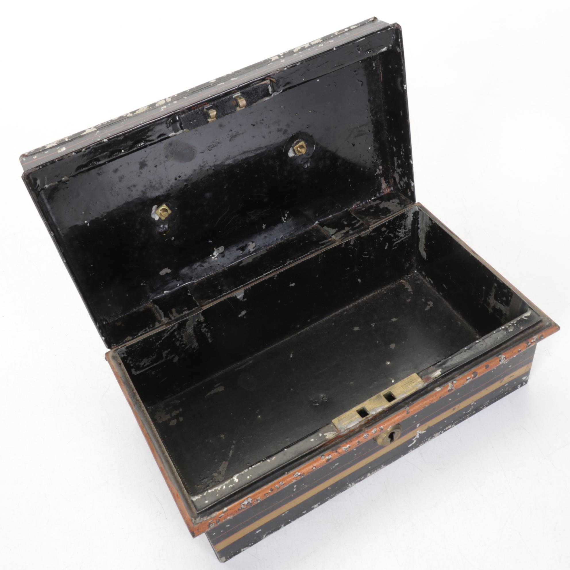 Brook's Spool Cotton Tin Box with Toleware Cash Boxes, Late 19th/Early 20th C.