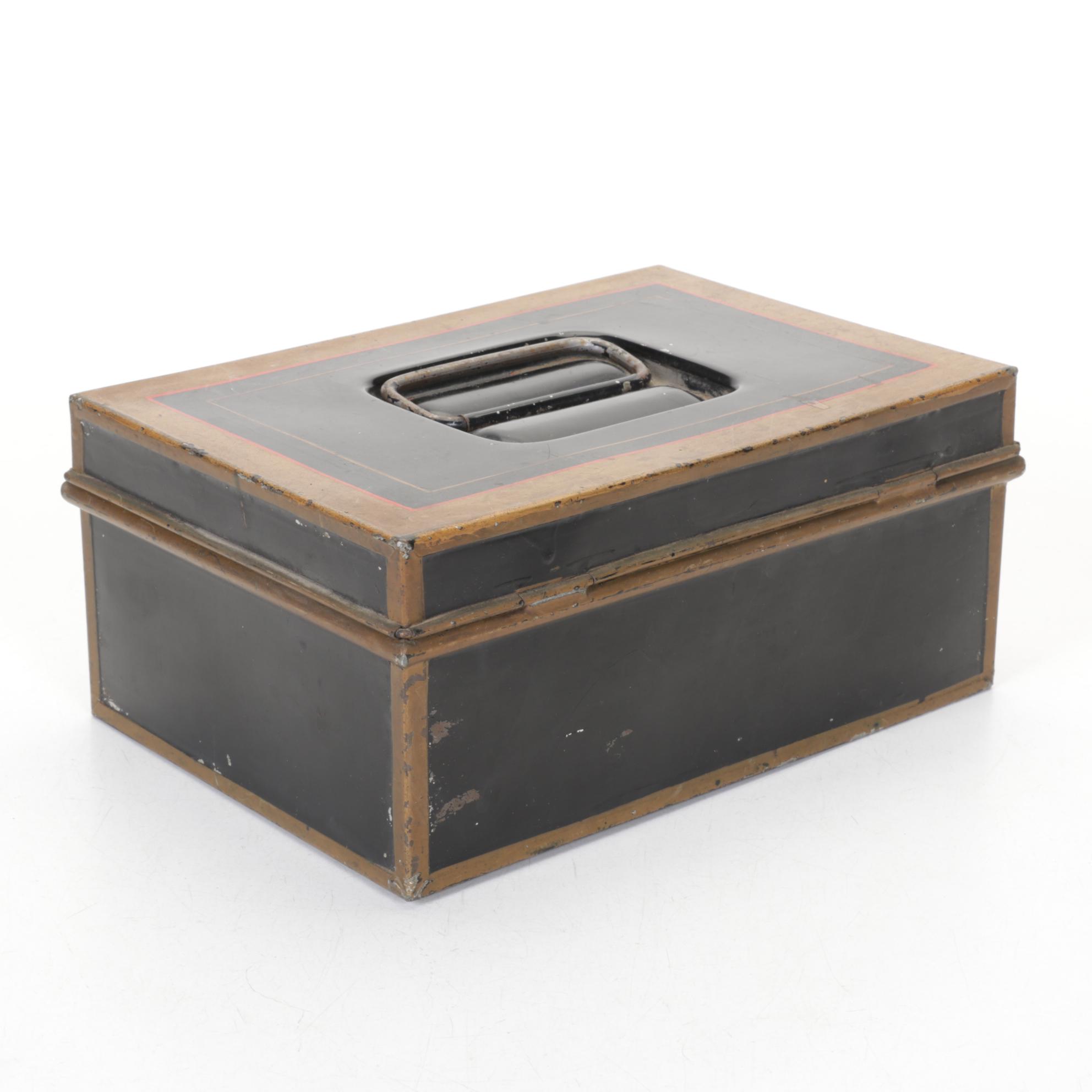 Brook's Spool Cotton Tin Box with Toleware Cash Boxes, Late 19th/Early 20th C.