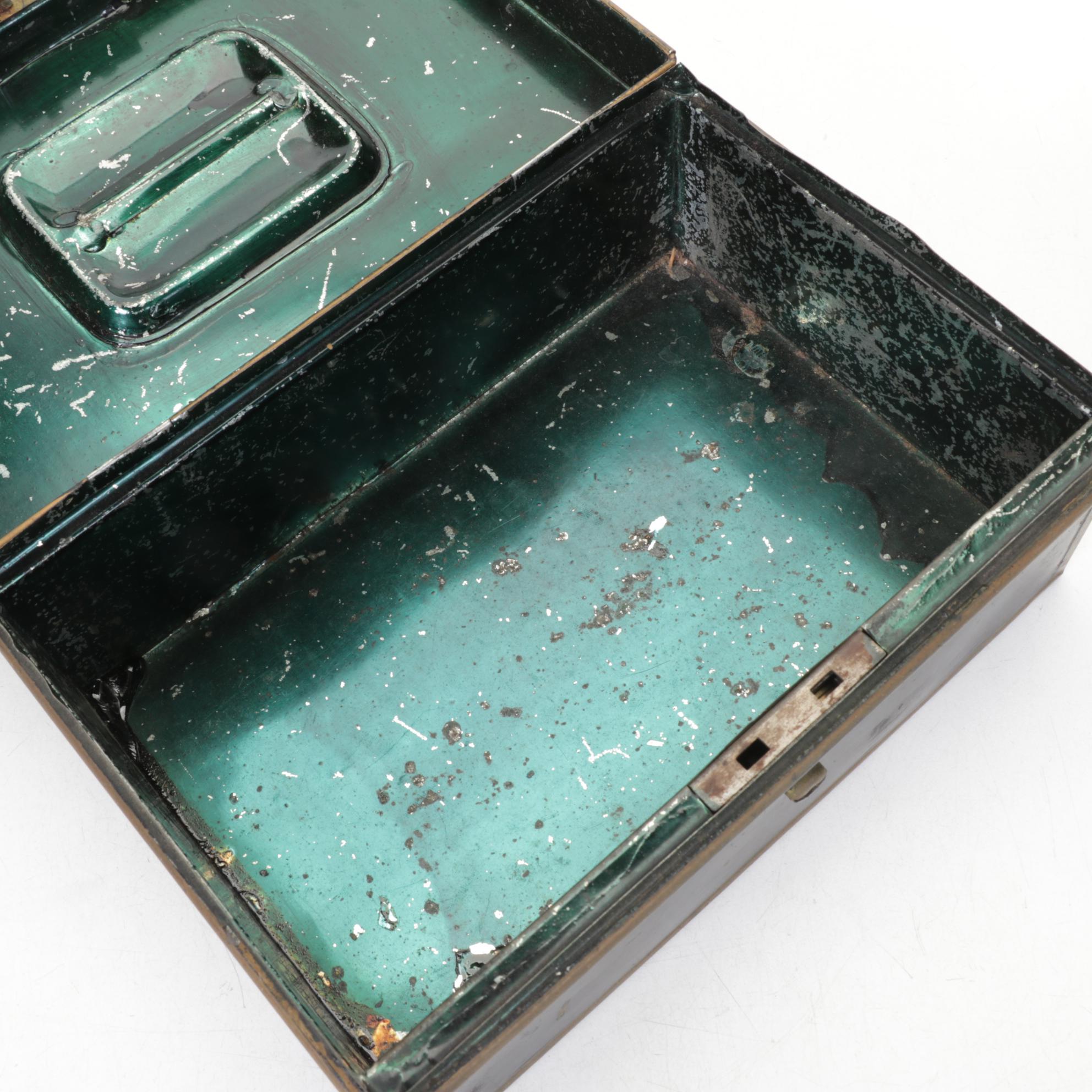 Brook's Spool Cotton Tin Box with Toleware Cash Boxes, Late 19th/Early 20th C.