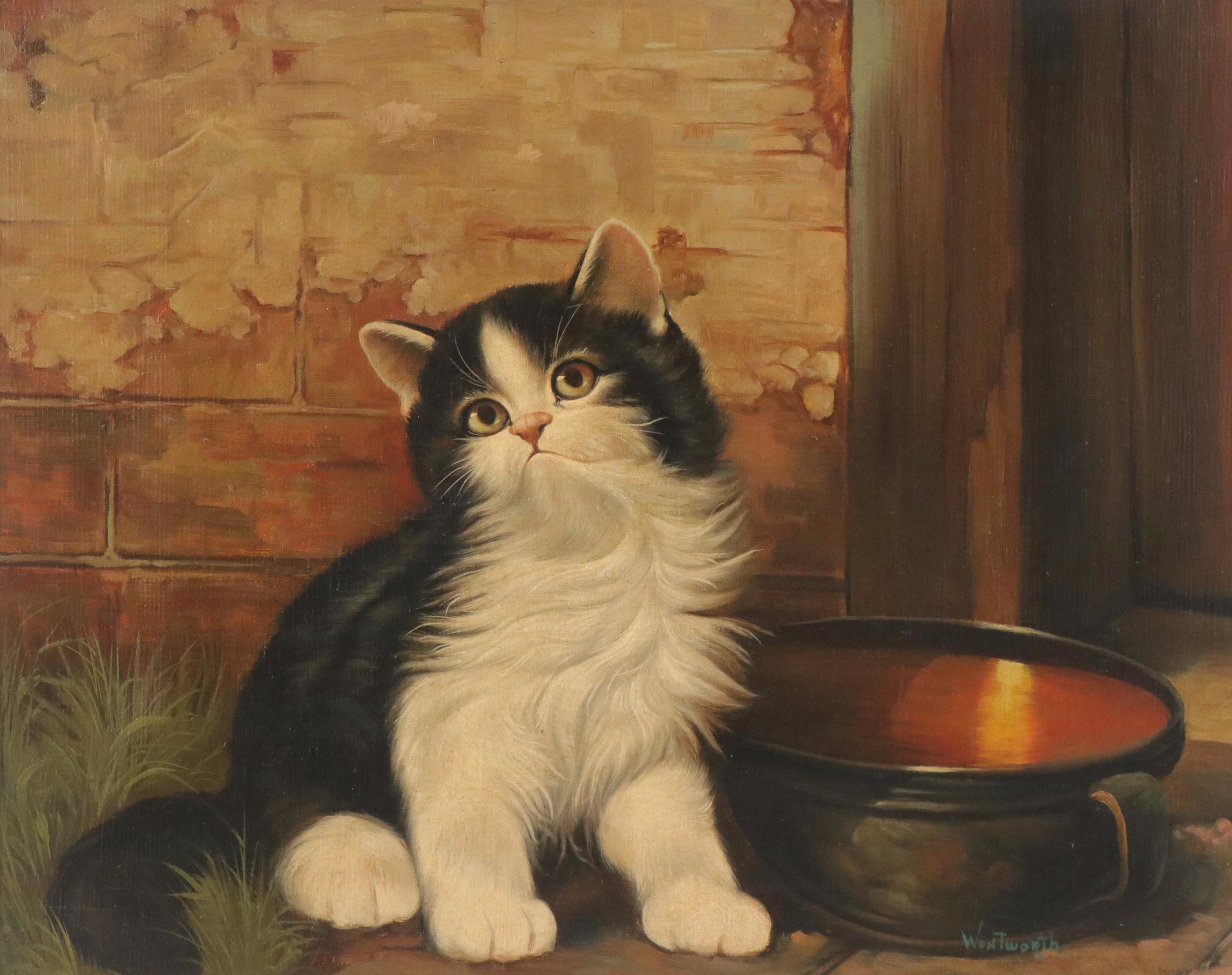 Sutton Fine Art Oil Painting of Kitten, 20th Century
