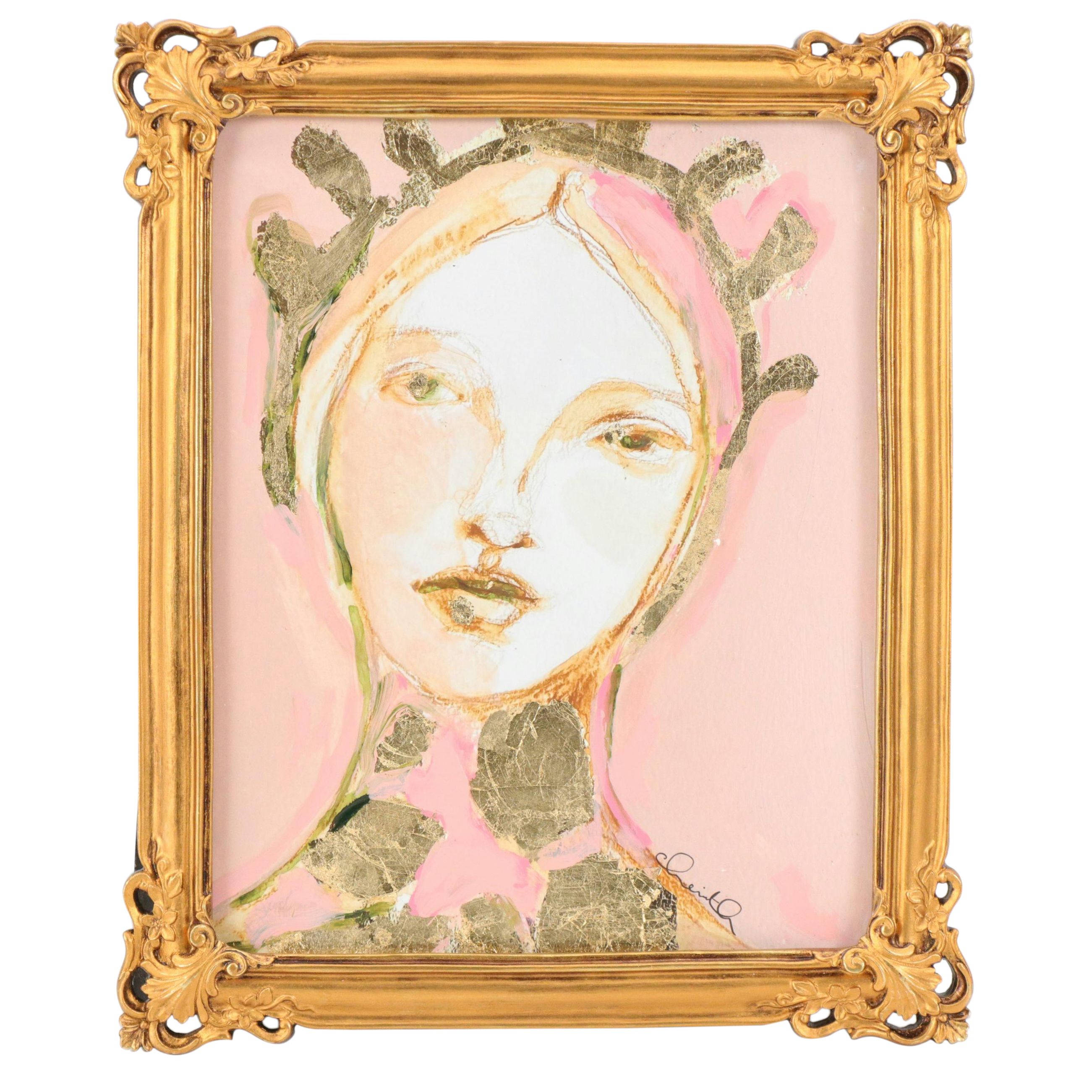 Stylized Embellished Giclée Portrait "Lucia," 21st Century
