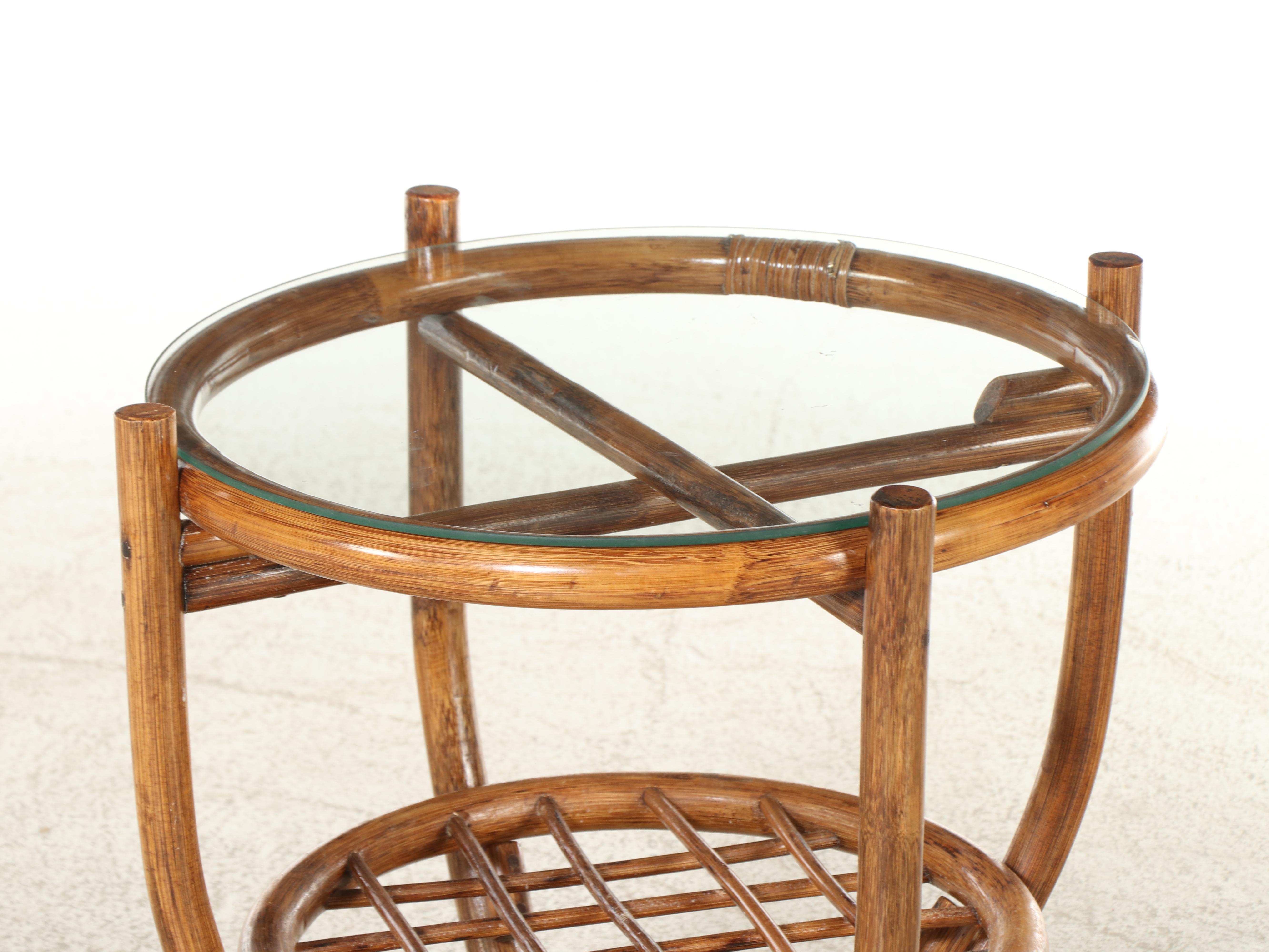 Rattan and Glass Top Side Table, Mid to Late 20th Century
