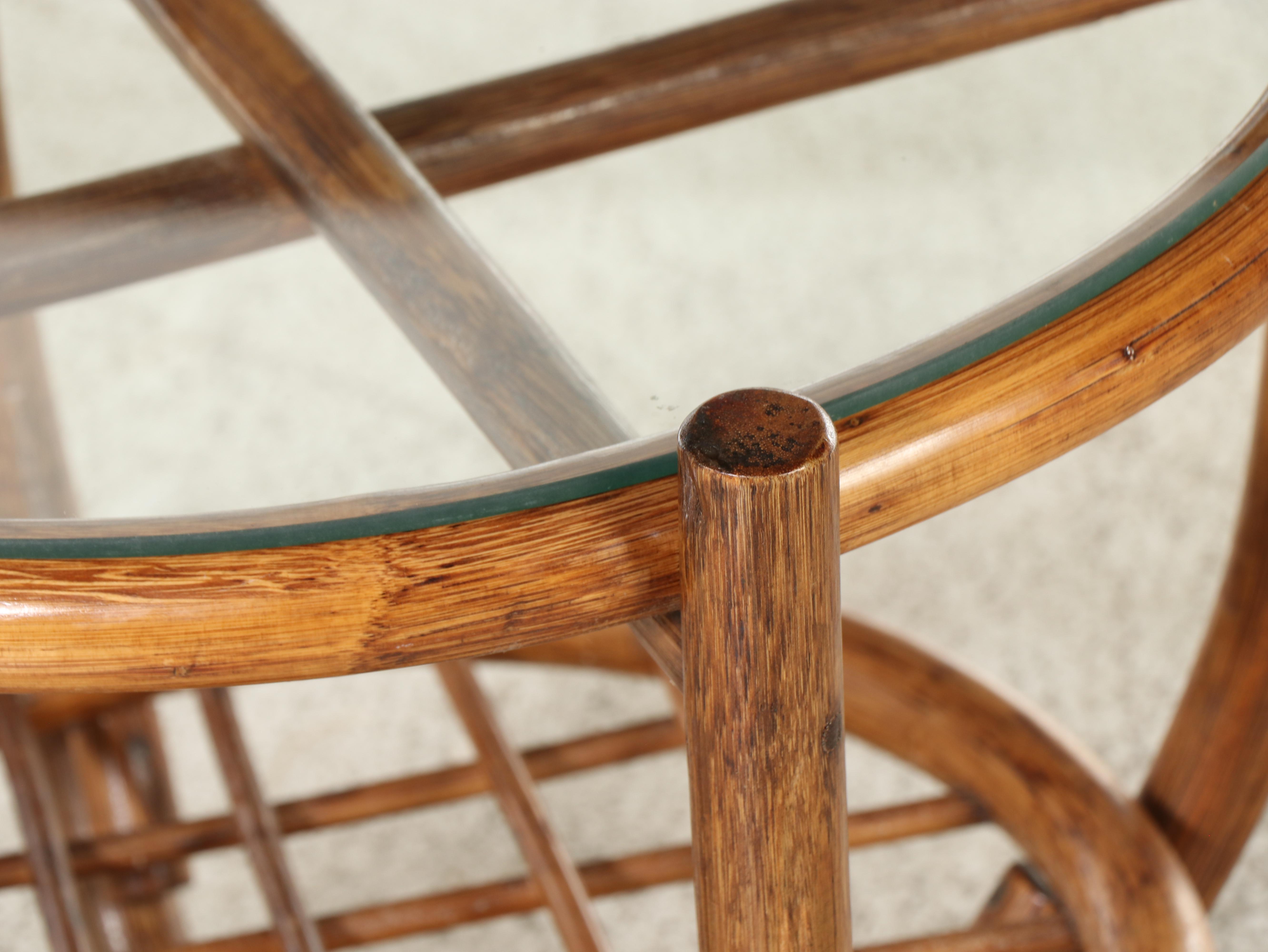 Rattan and Glass Top Side Table, Mid to Late 20th Century