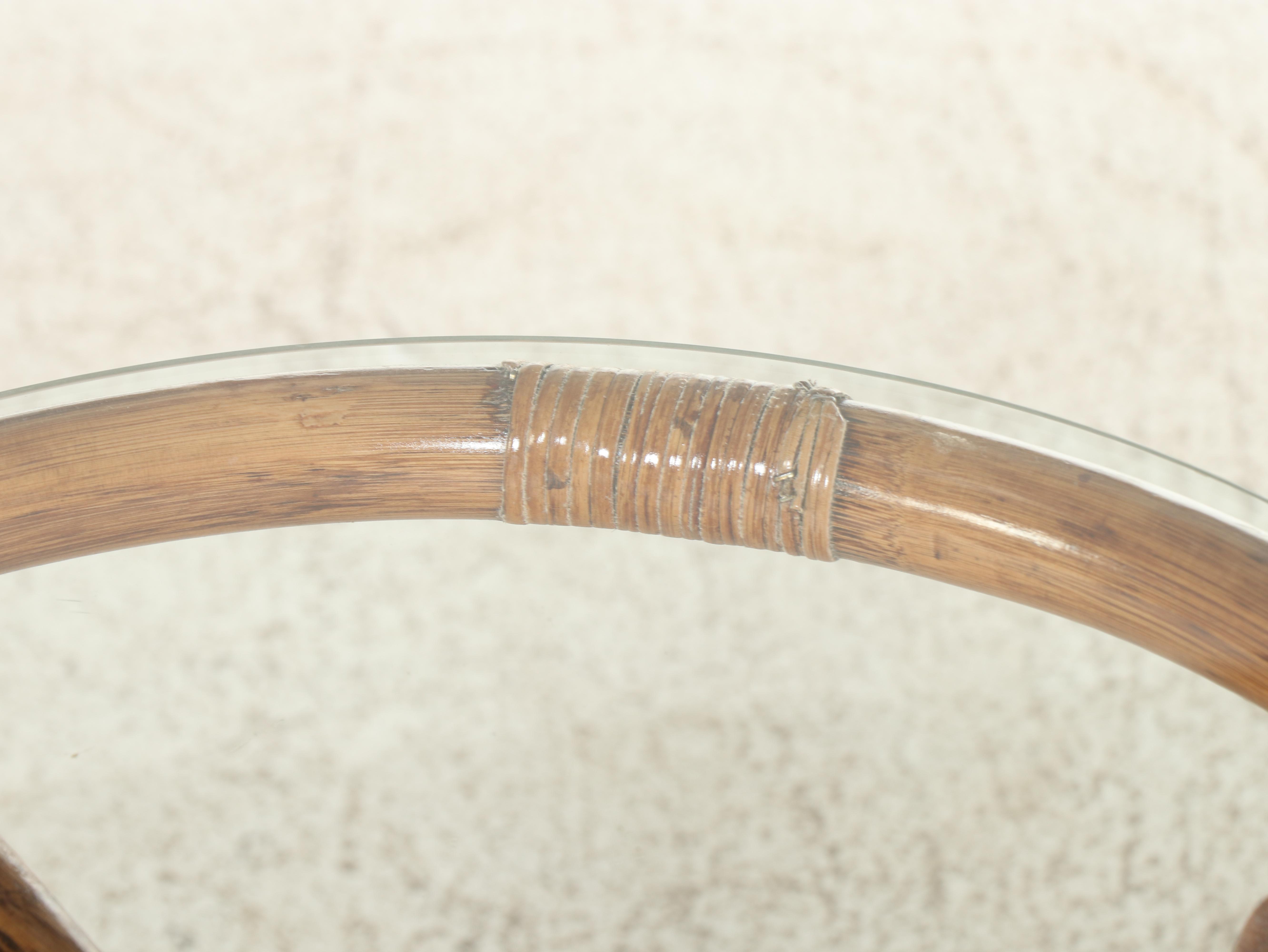 Rattan and Glass Top Side Table, Mid to Late 20th Century