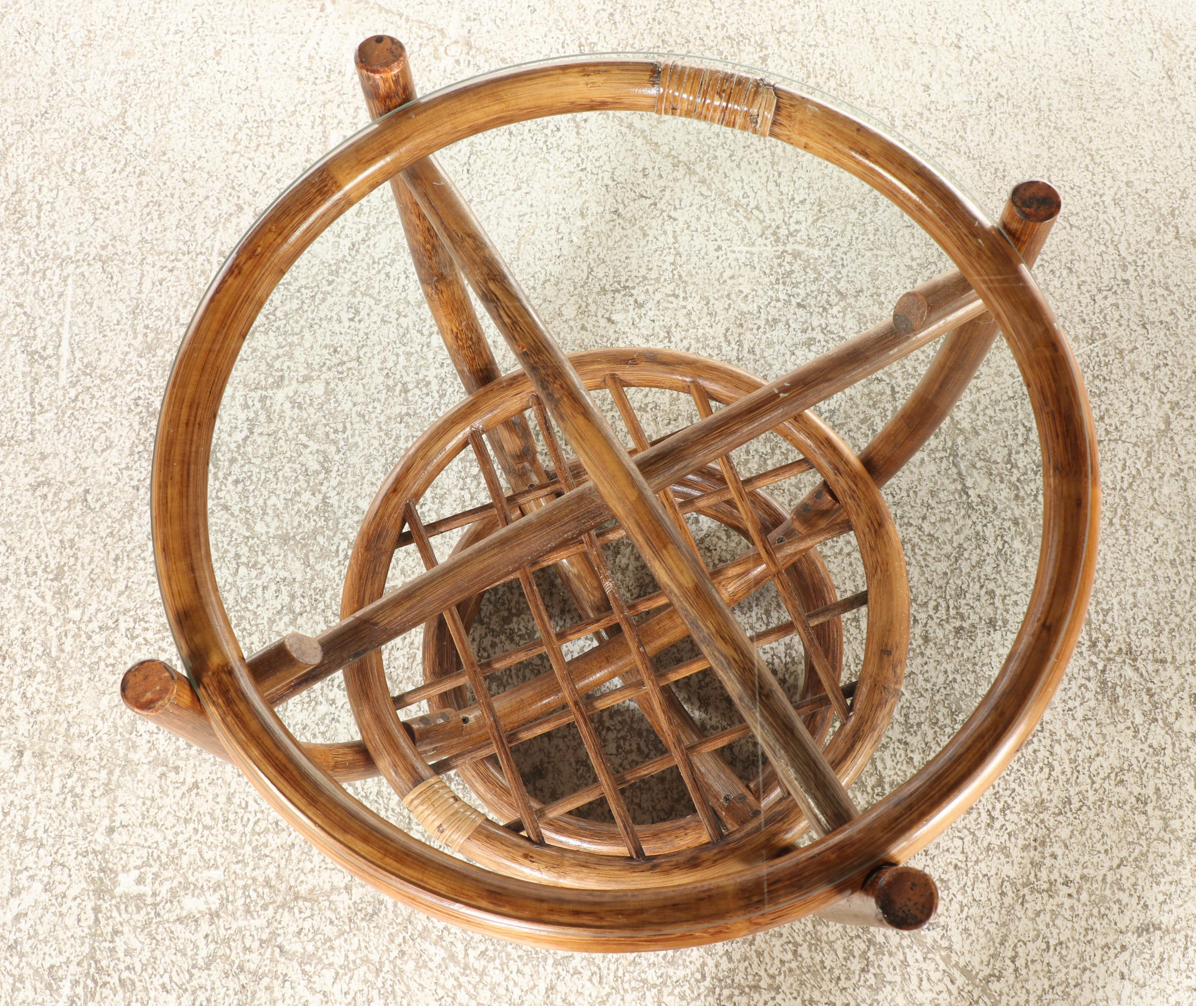 Rattan and Glass Top Side Table, Mid to Late 20th Century