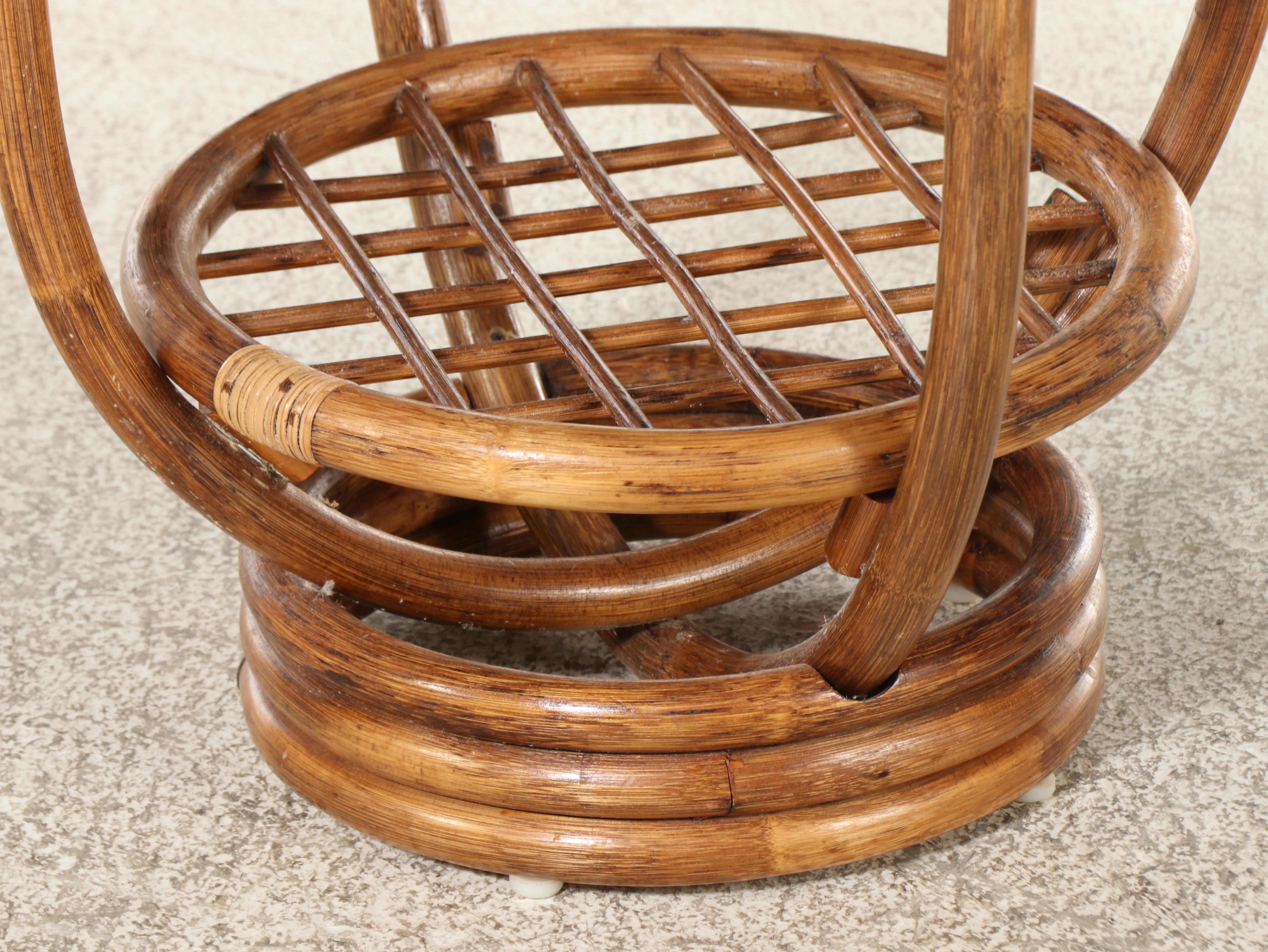 Rattan and Glass Top Side Table, Mid to Late 20th Century
