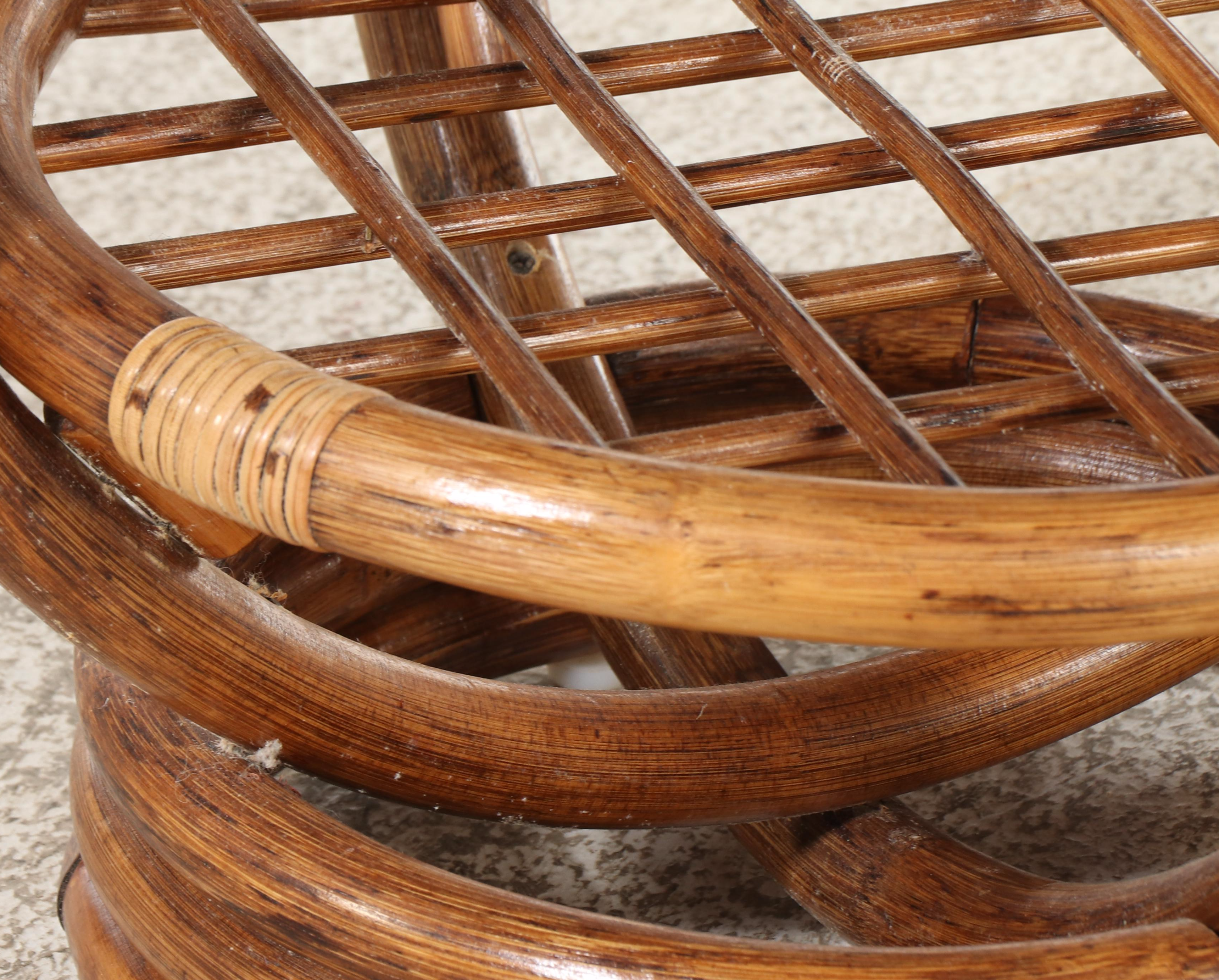 Rattan and Glass Top Side Table, Mid to Late 20th Century